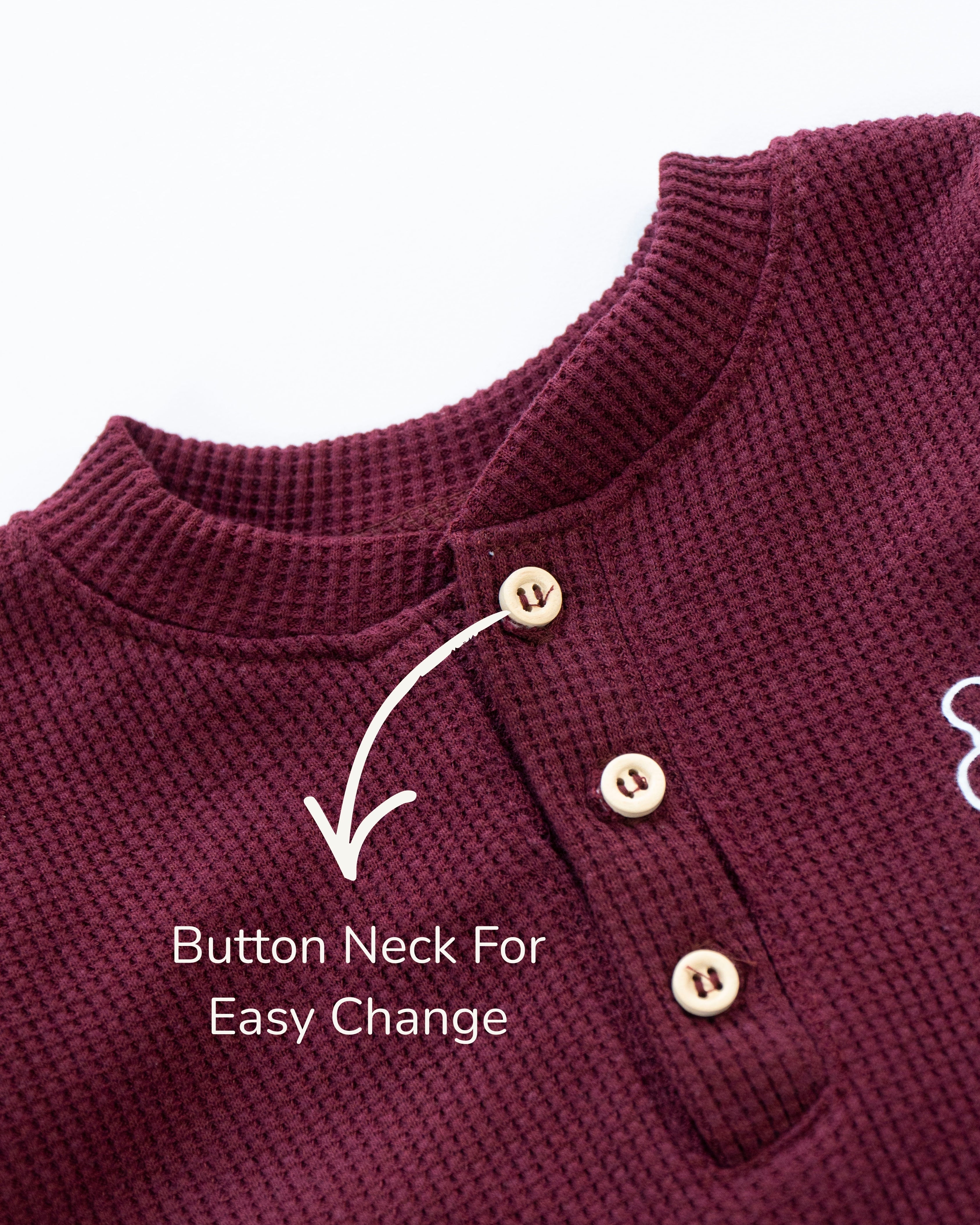 Waffle Knit Thermal Romper – (Maroon)