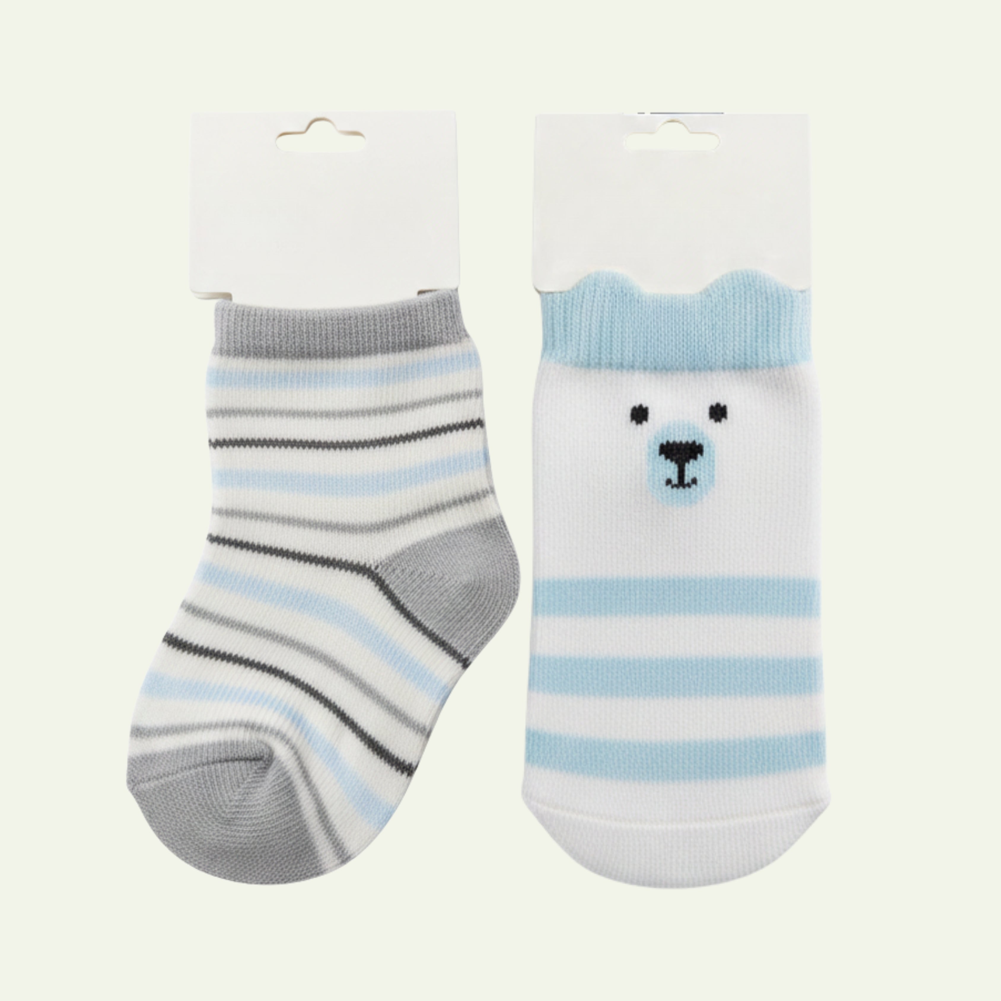 2-Pair Baby Socks - Baby Cotton Socks - (Polar Bear & Striped)