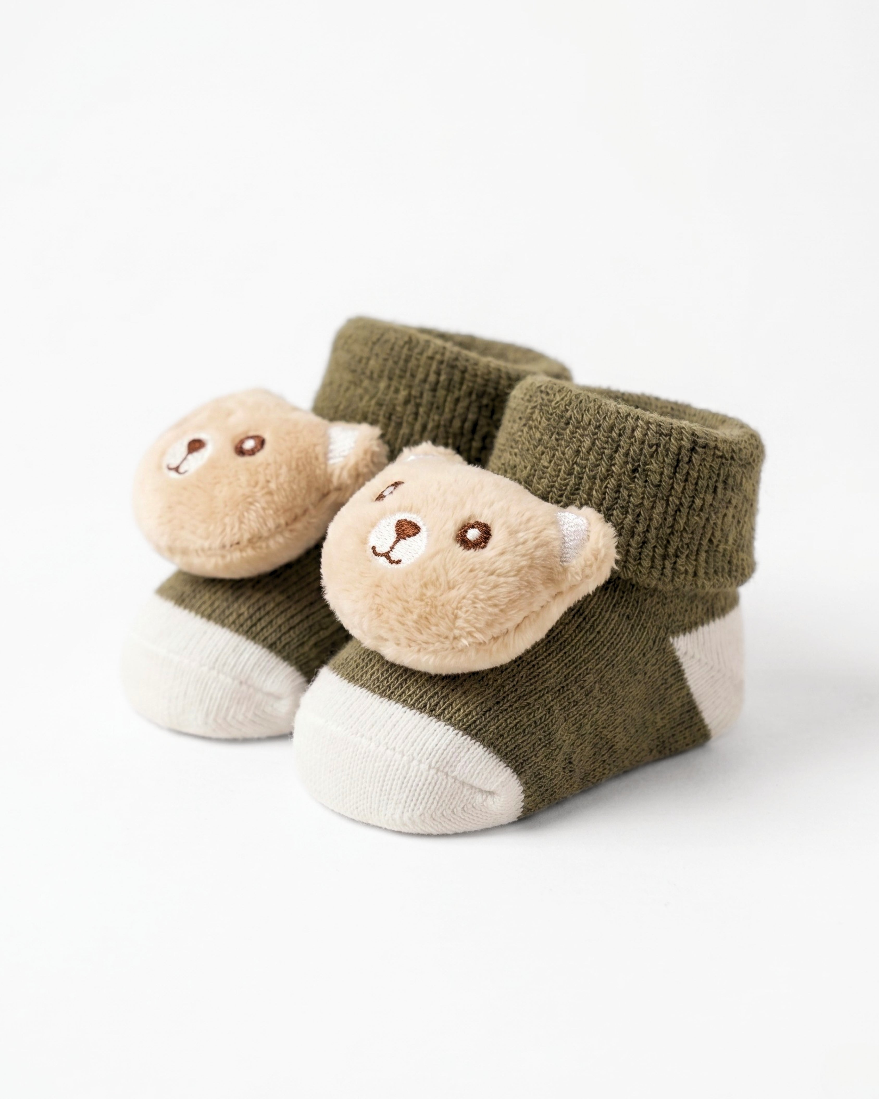 Baby Booties – Infant Soft Socks (Olive Bear)