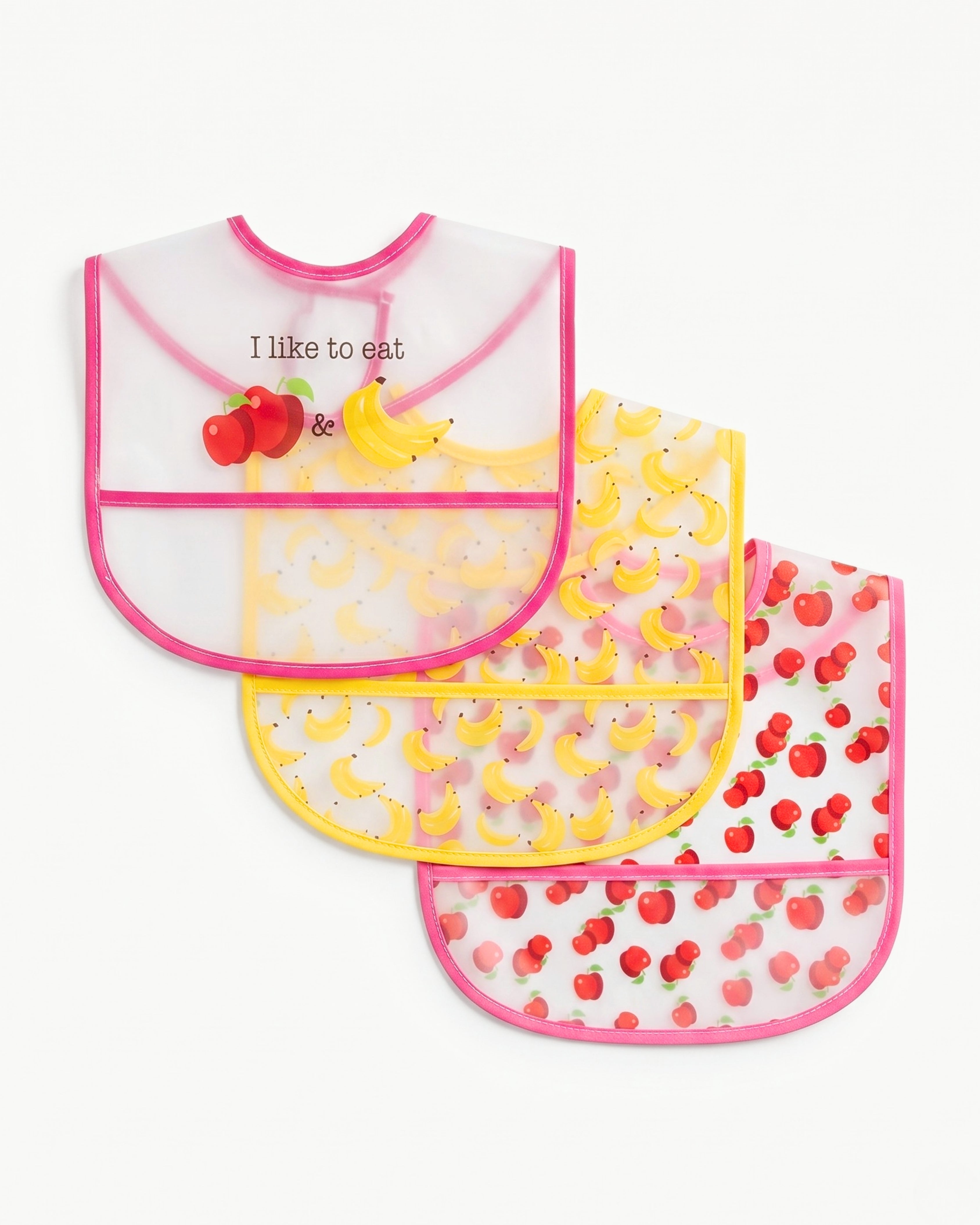 3-Pack Waterproof PEVA Baby Bib Set – (Apple and Banana)