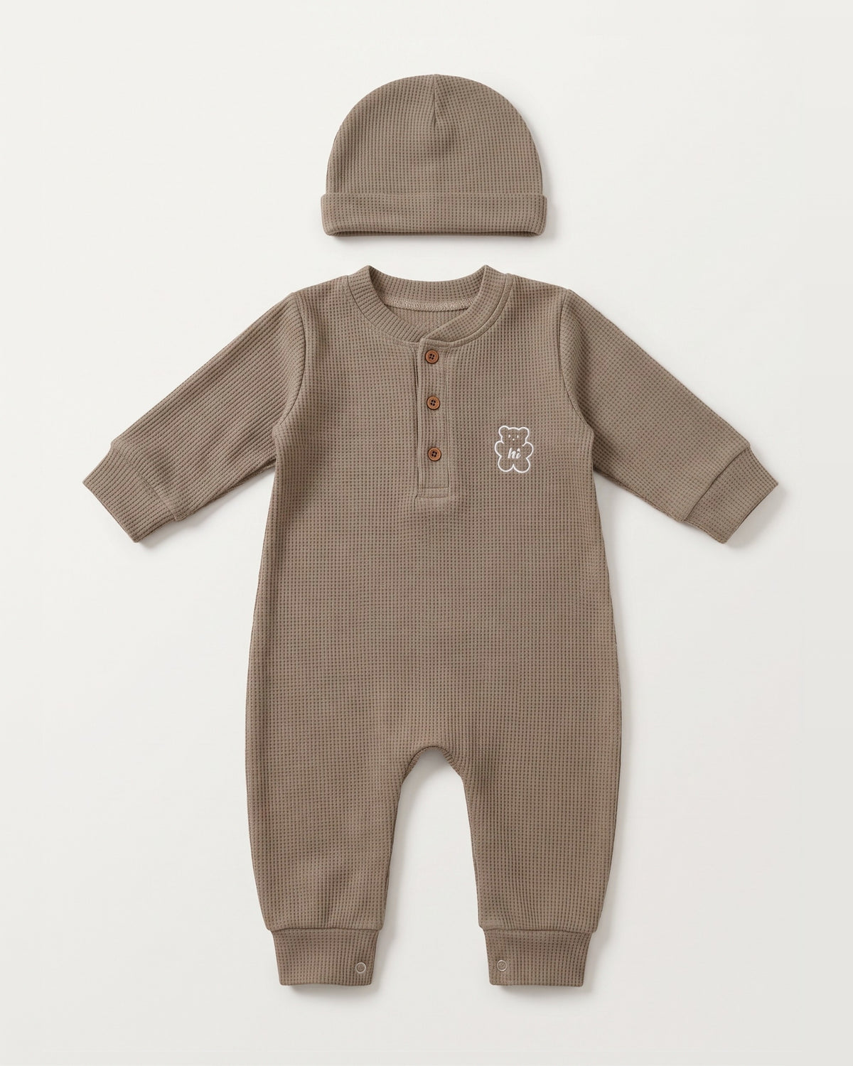 Waffle Knit Thermal Romper – (Oatmeal)