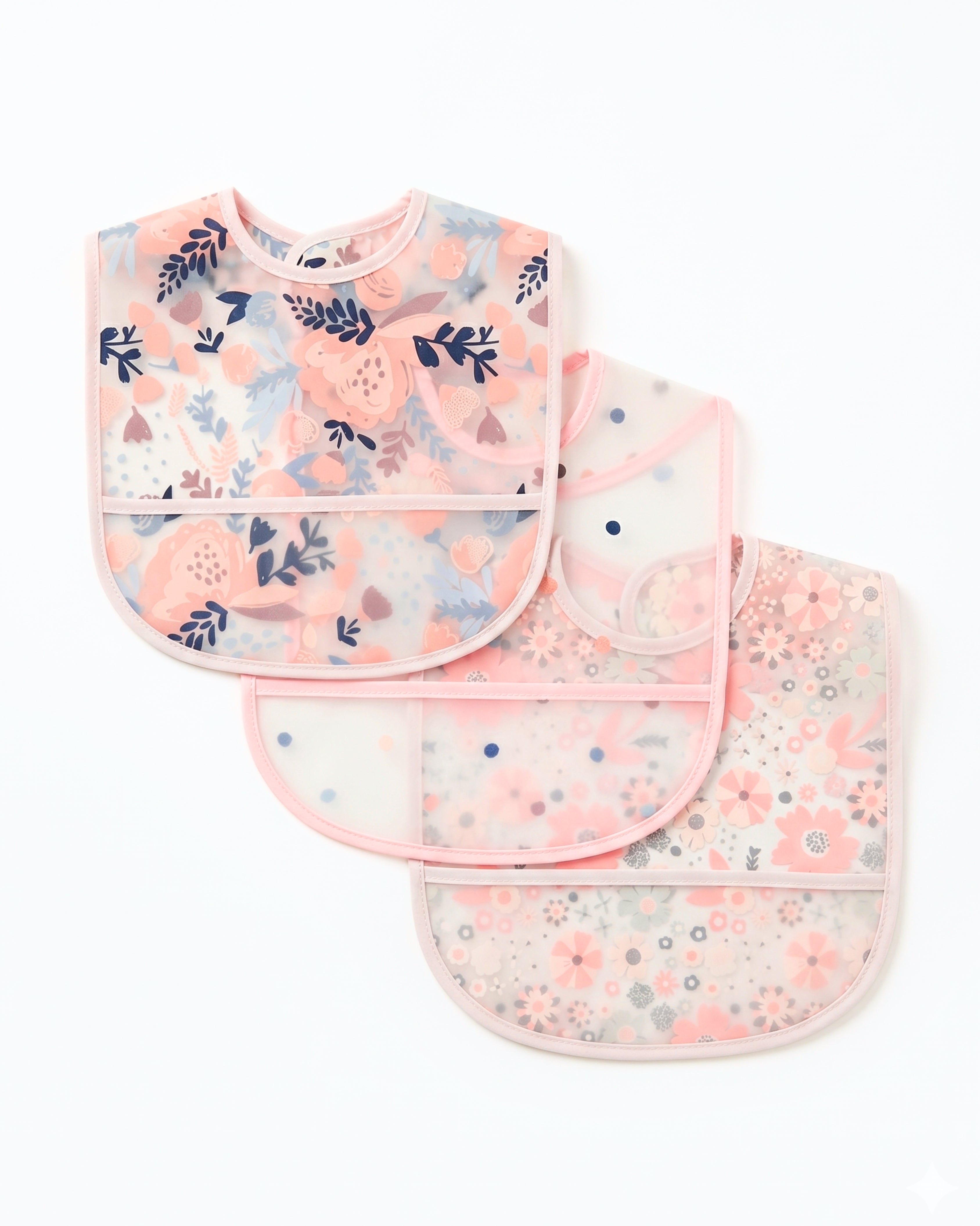 3-Pack Waterproof PEVA Baby Bib Set – (Leaf Floral Print)