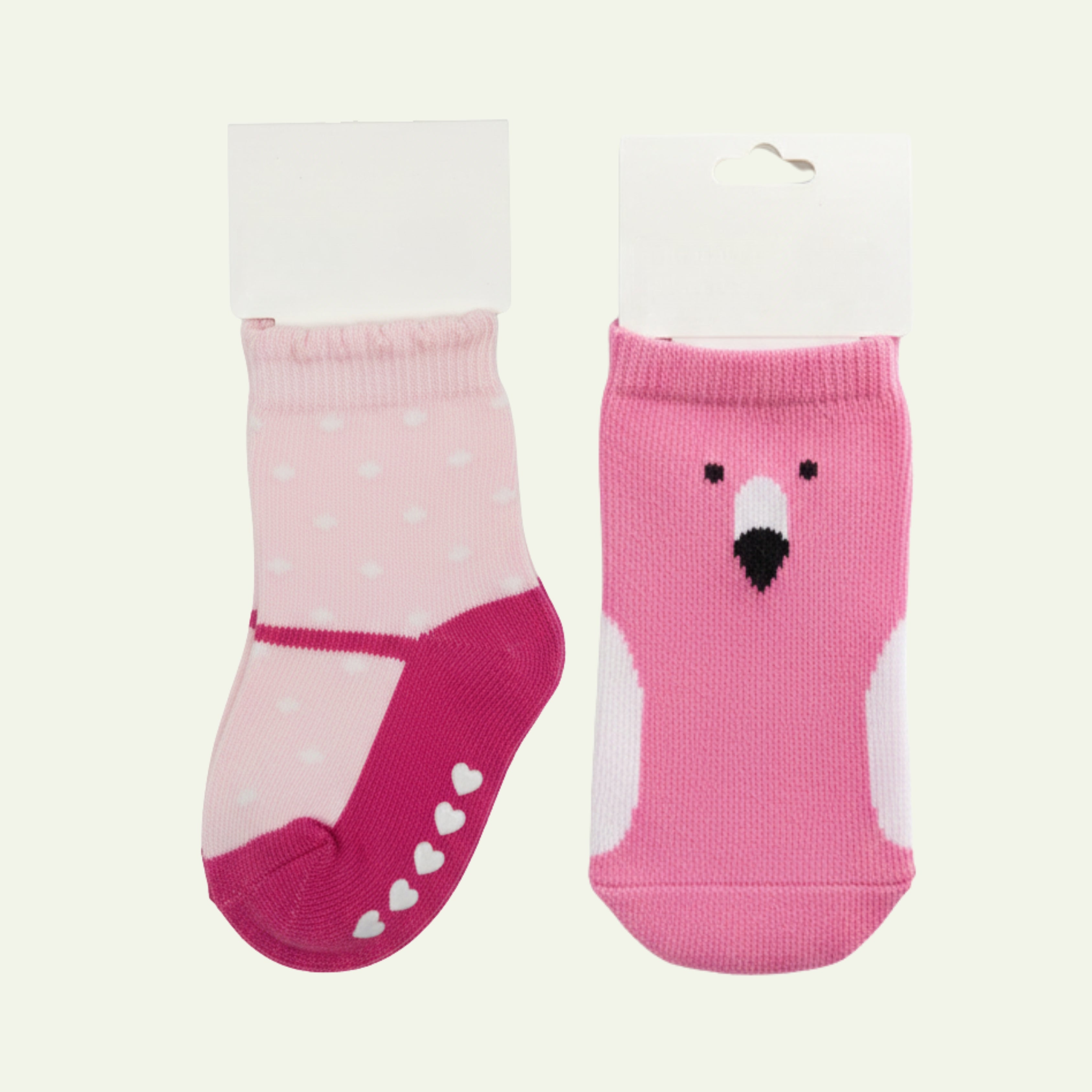 2-Pair Baby Socks - Baby Cotton Socks - (Flamingo & Hearts)