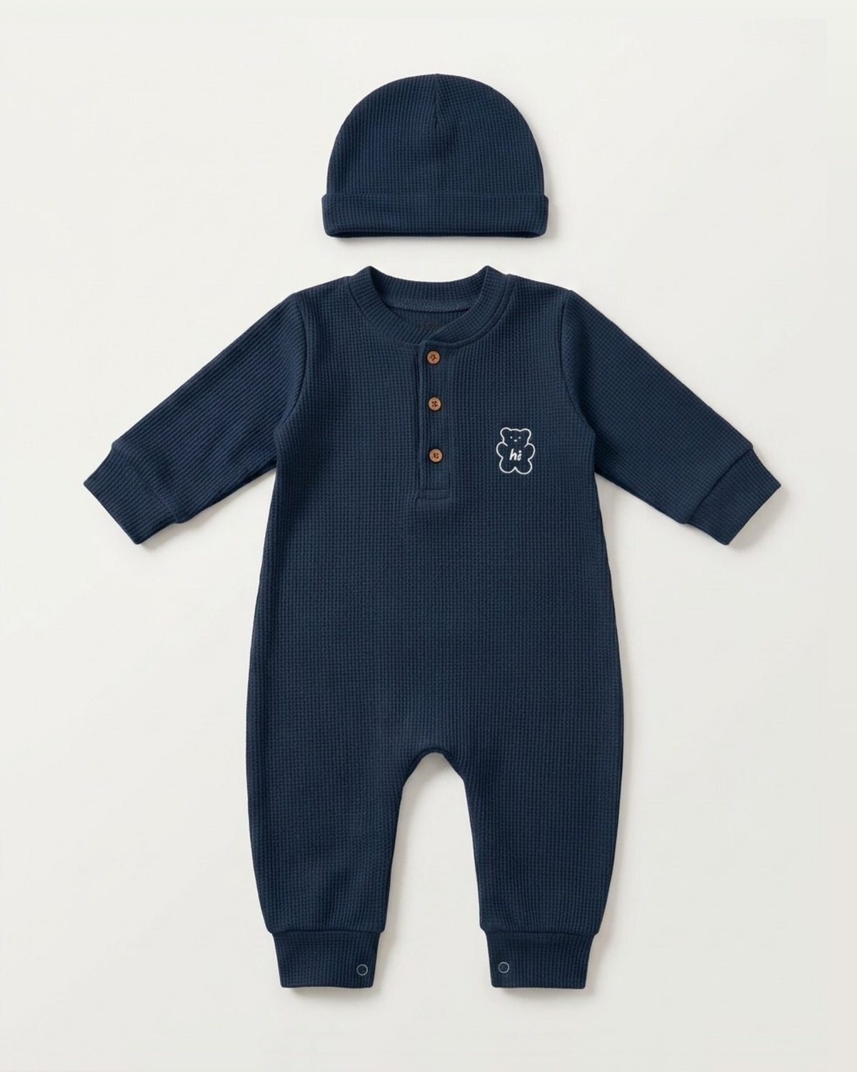 Waffle Knit Thermal Romper – (Navy)