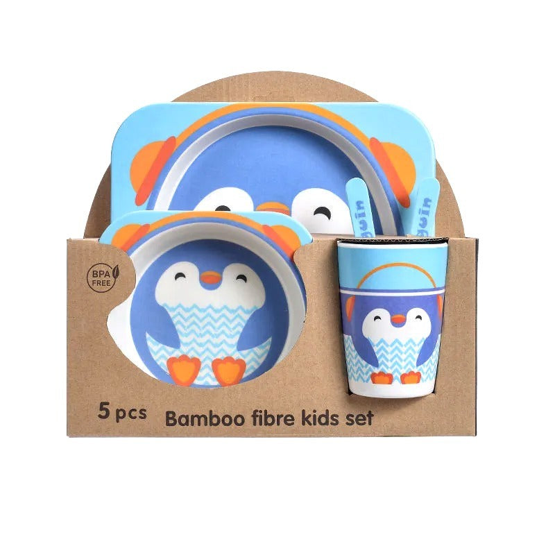 5-Piece Eco-Friendly Bamboo Fibre Kids Dinnerware Set