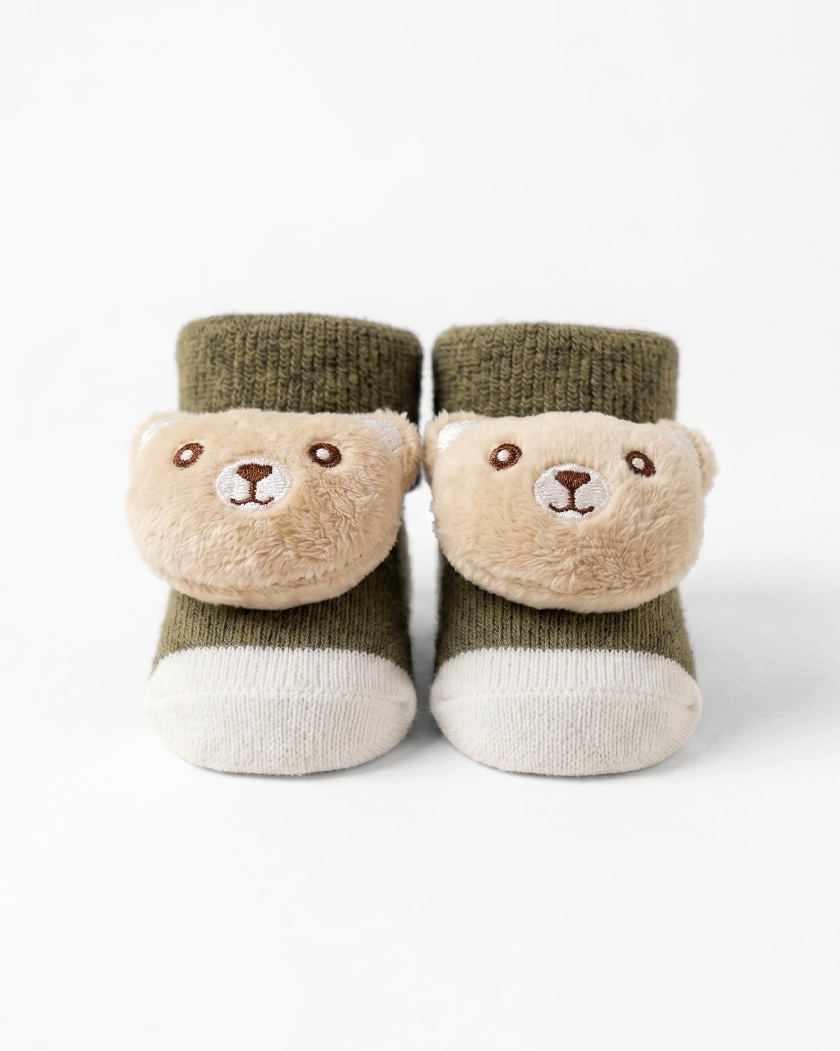 Baby Booties – Infant Soft Socks (Olive Bear)