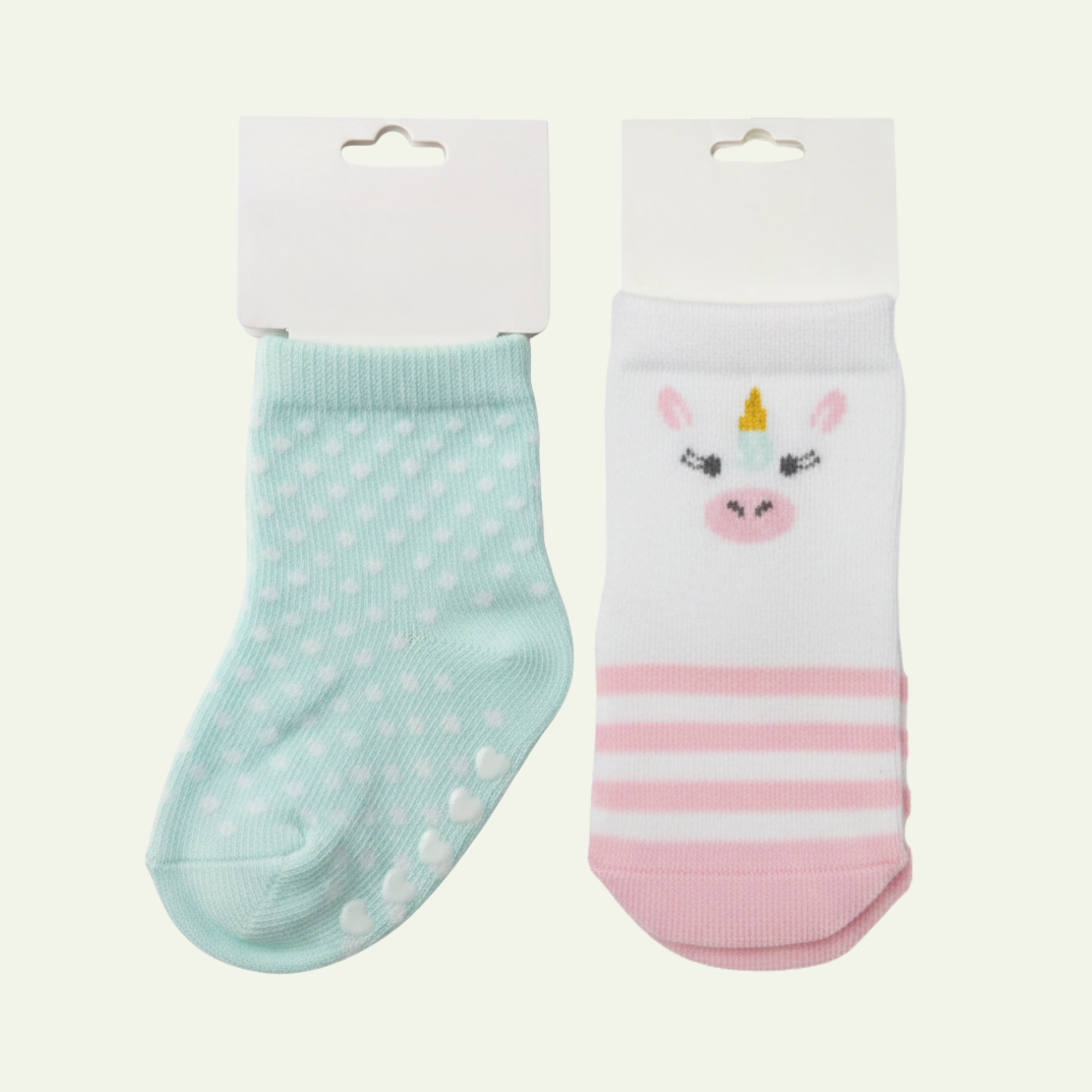 2-Pair Baby Socks - Baby Cotton Socks - (Unicorn & Mint Polka)