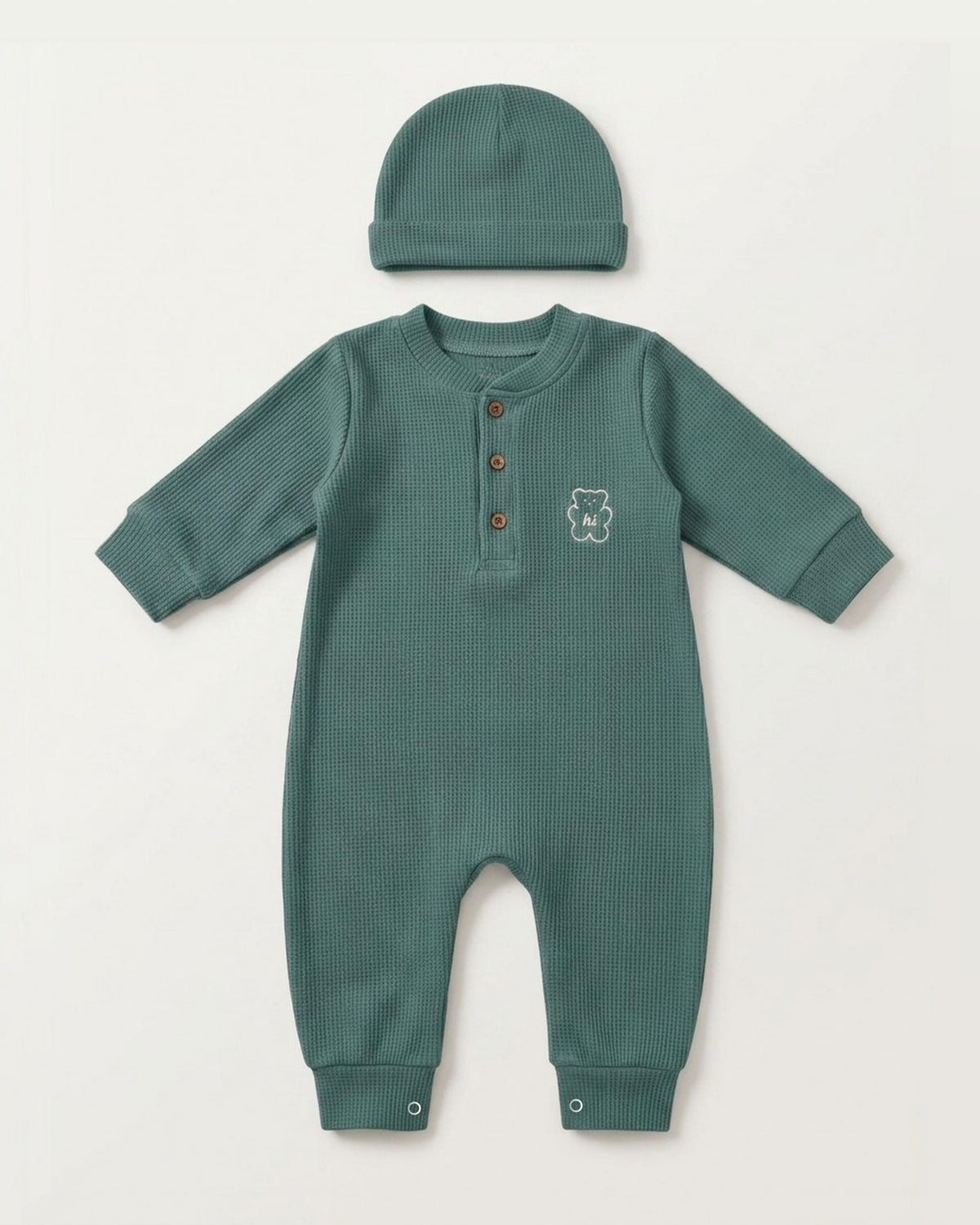 Waffle Knit Thermal Romper – (Sage Green)