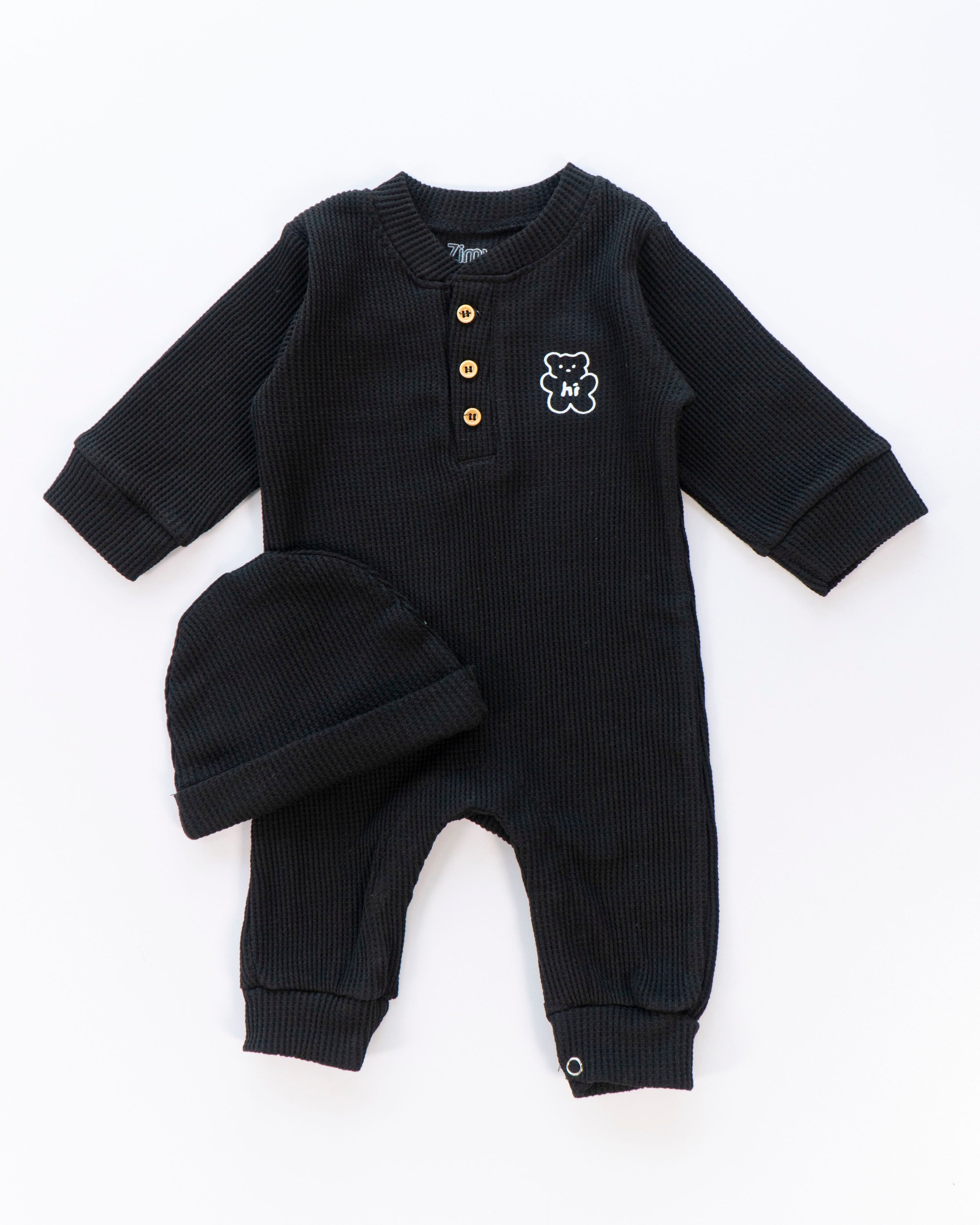 Waffle Knit Thermal Romper – (Black)