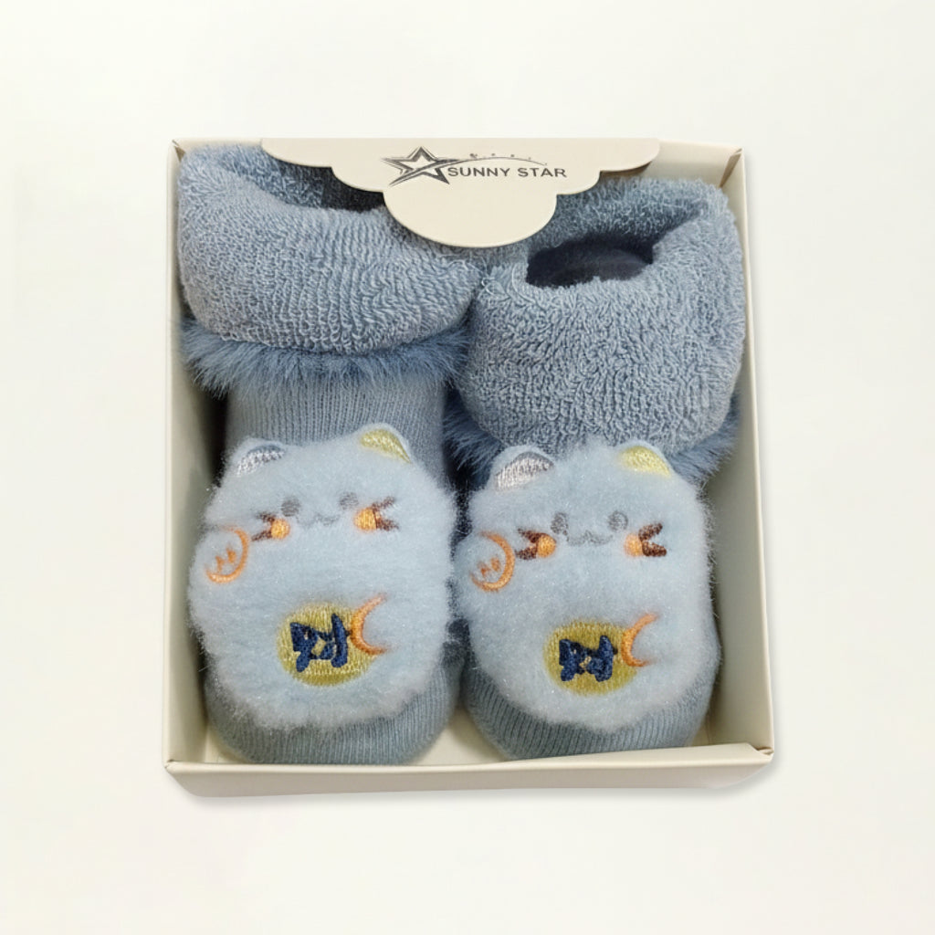 Baby Booties – Infant Soft Socks (Blue Cat)