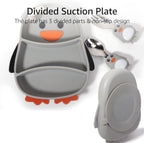 Cute Penguin Silicone Divided Plate with Suction - Spill-Proof Baby & Toddler Dinnerware Set