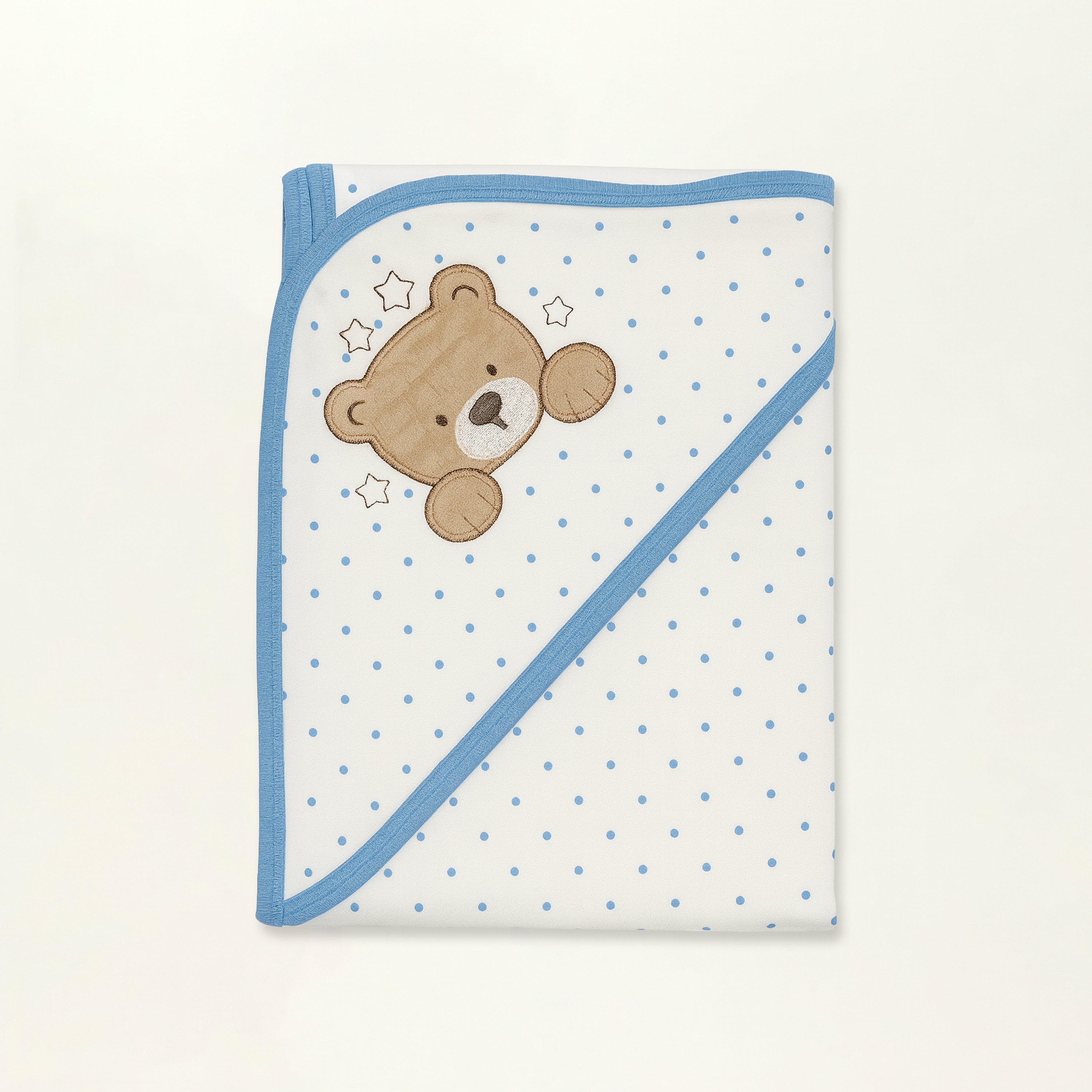 Baby Hooded Blanket - Baby Wrap - Interlock Cotton Baby Blanket (Blue Polka Bear)