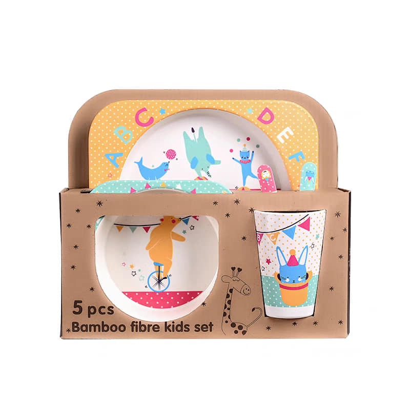 5-Piece Eco-Friendly Bamboo Fibre Kids Dinnerware Set
