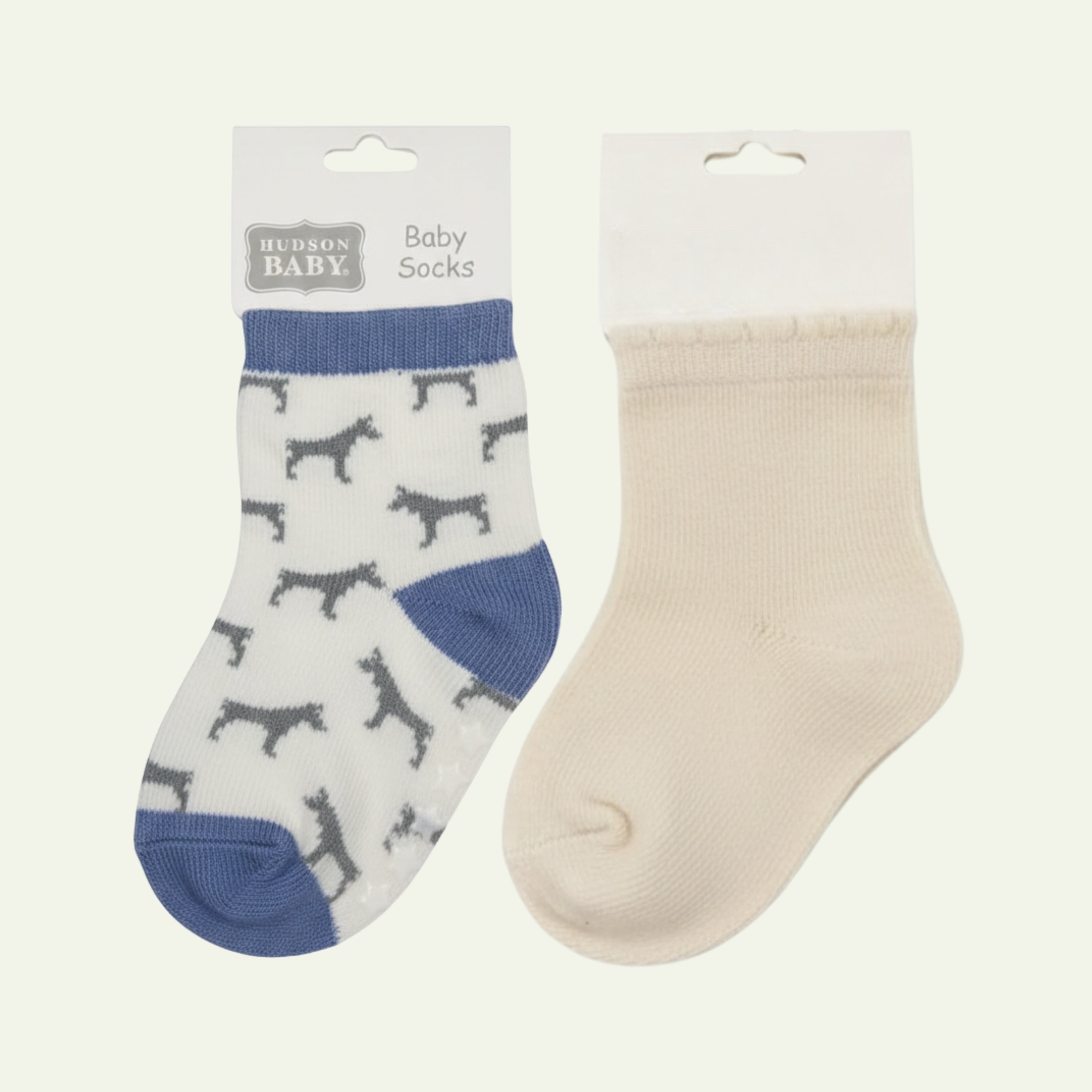 2-Pair Baby Socks - Baby Cotton Socks - (Soft Beige and Dog)