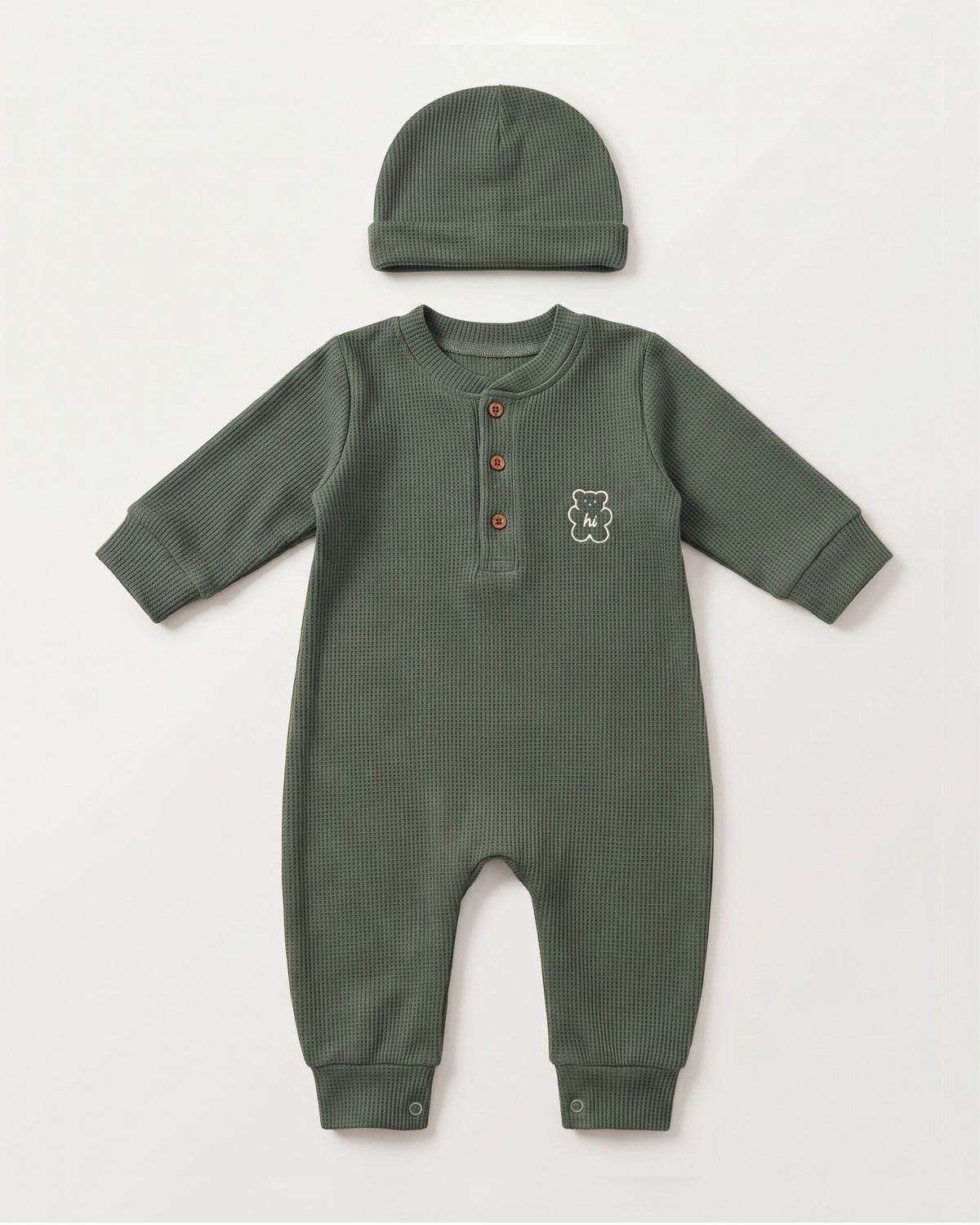 Waffle Knit Thermal Romper – (Olive)