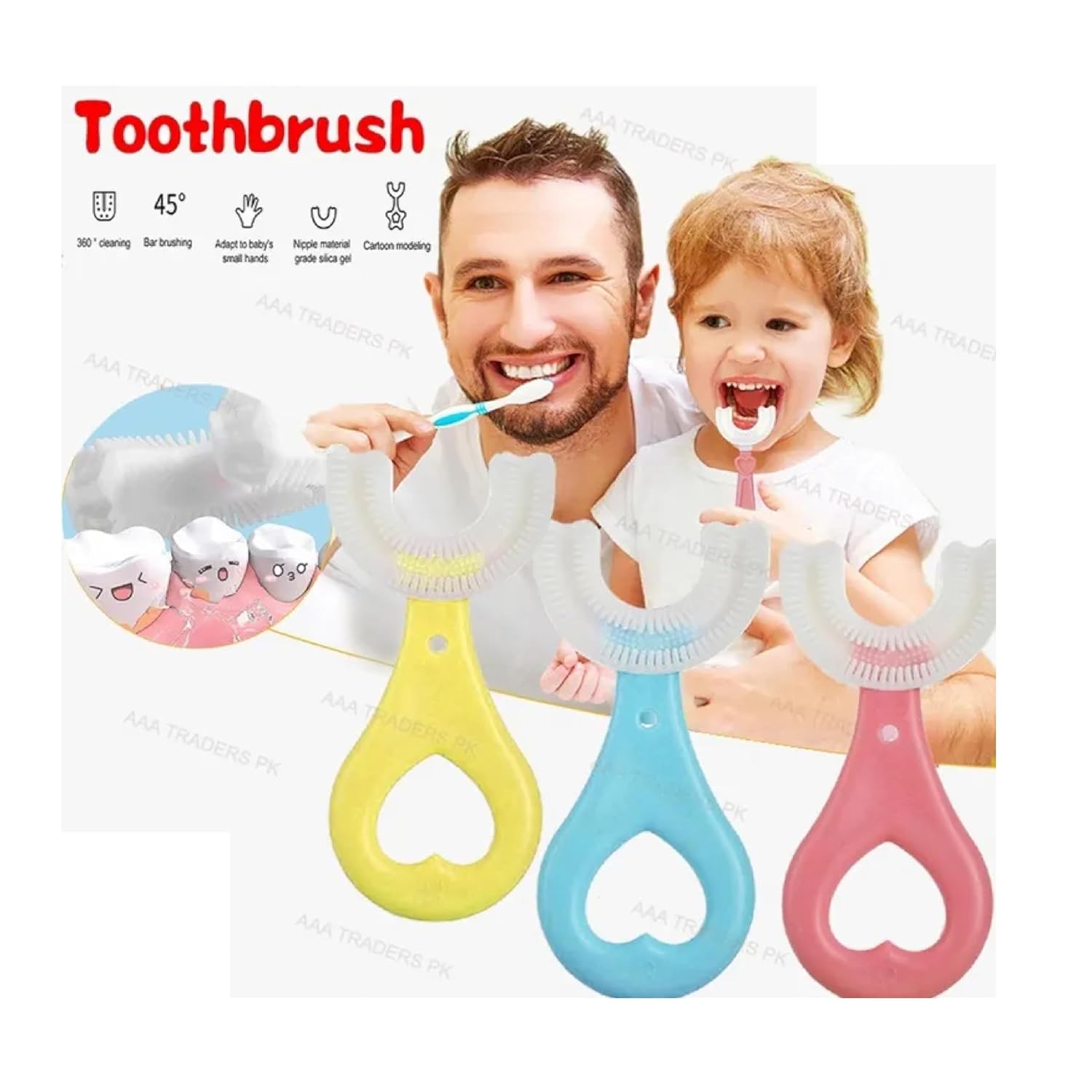U-Shaped Baby Toothbrush – Soft Silicone with Heart Grip – Baby Oral Care