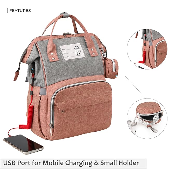 Baby Diaper & Accessories Bag - Mothercare Backpack - (Grey & Peach)