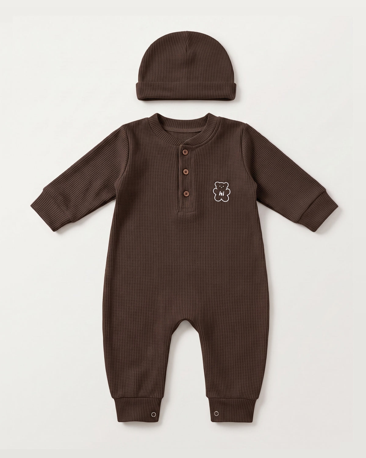 Waffle Knit Thermal Romper – (Coco Brown)