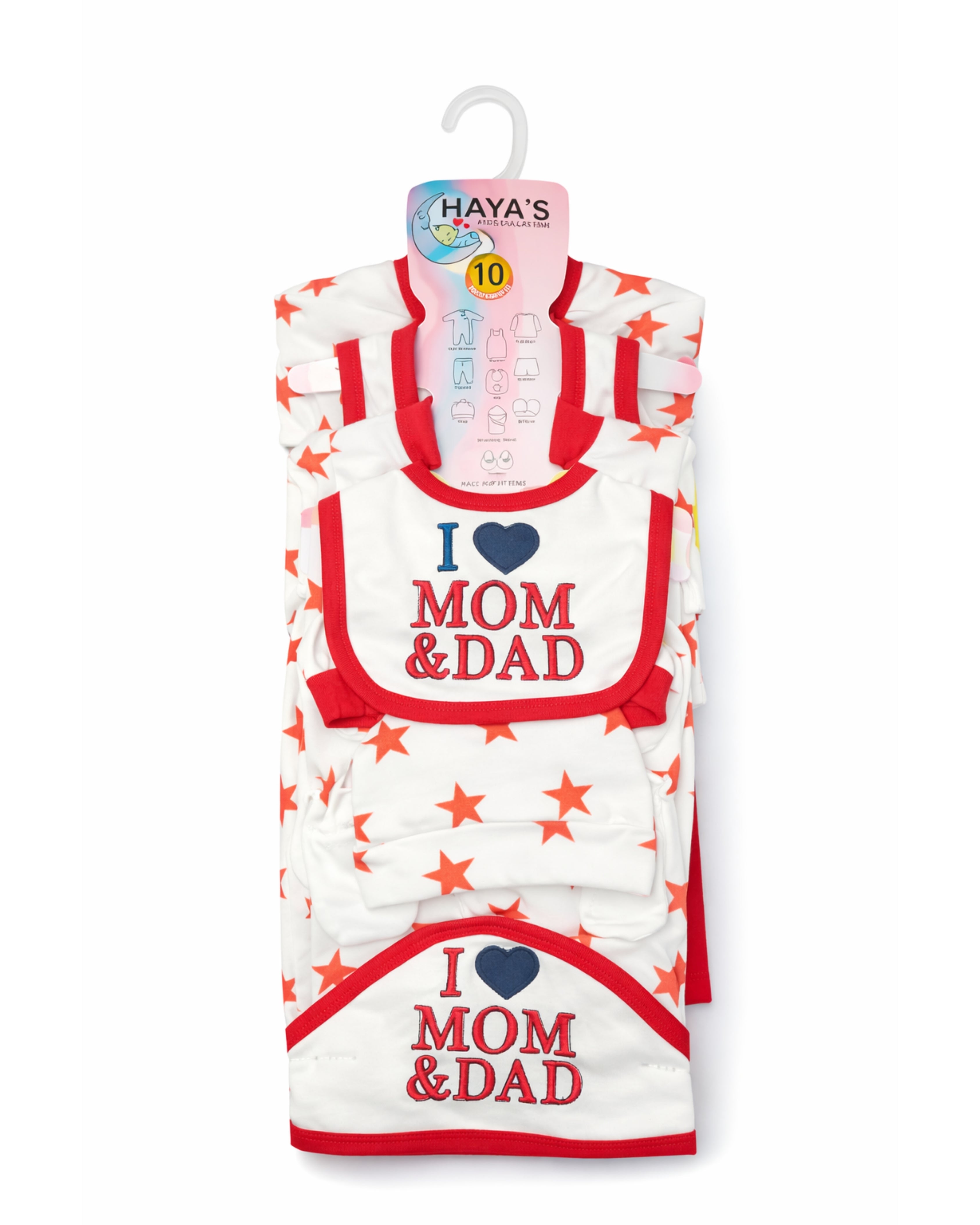 Interlock Cotton Fabric - Newborn 10 PC Starter Set - Love Mom and Dad (Red)