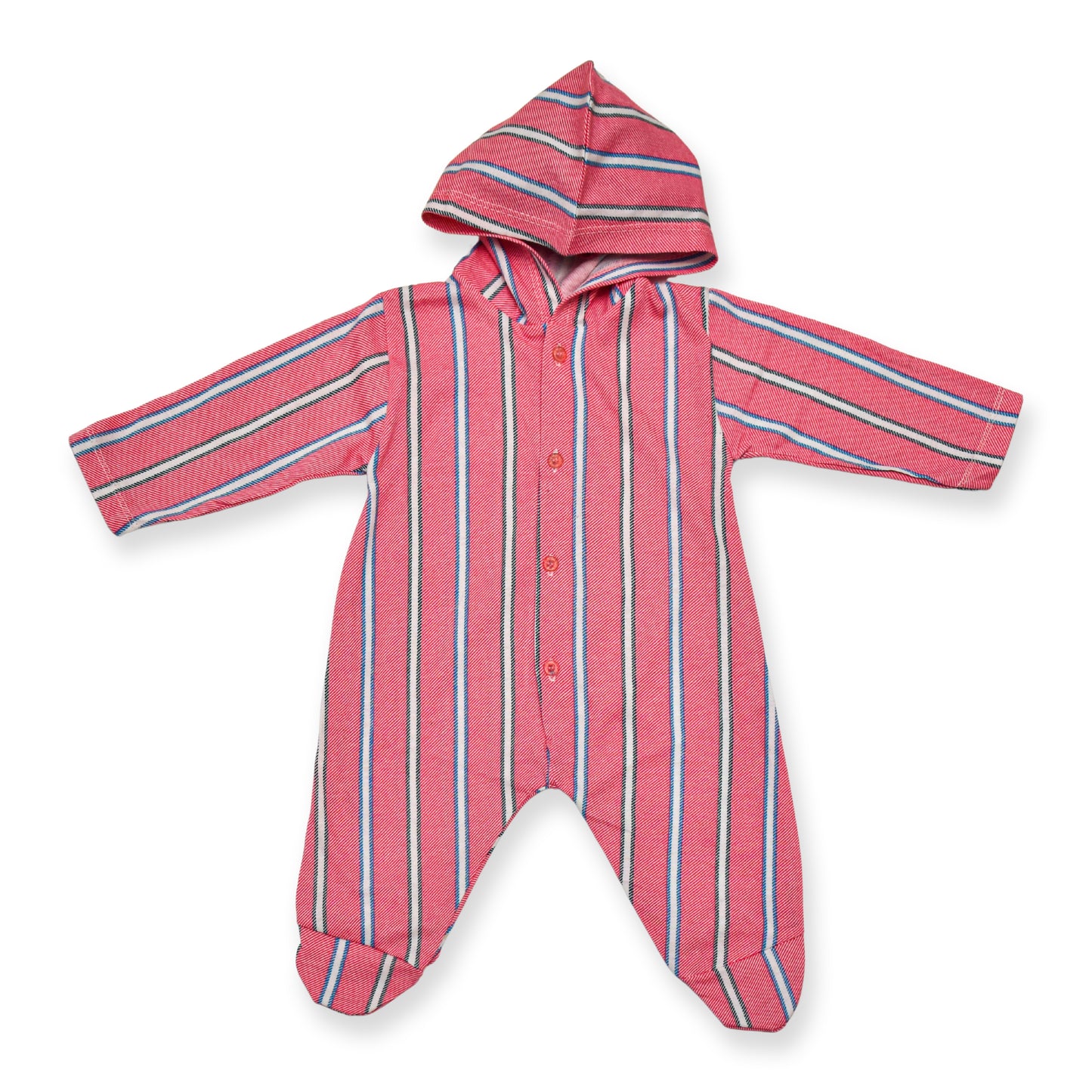 Pink Stripes Footed Romper - (With Hood)