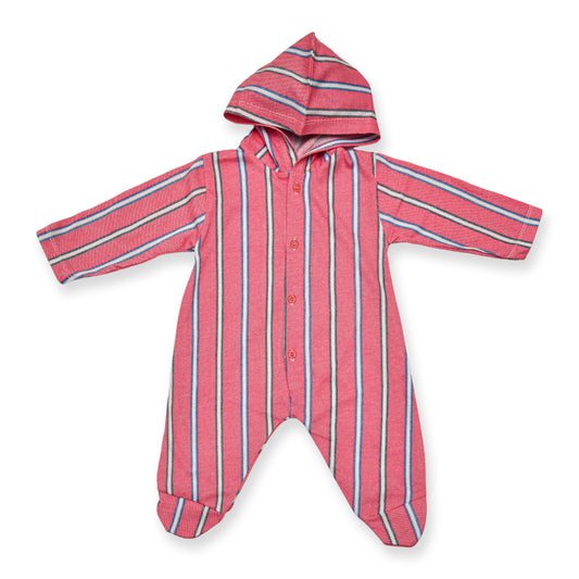 Pink Stripes Footed Romper - (With Hood)