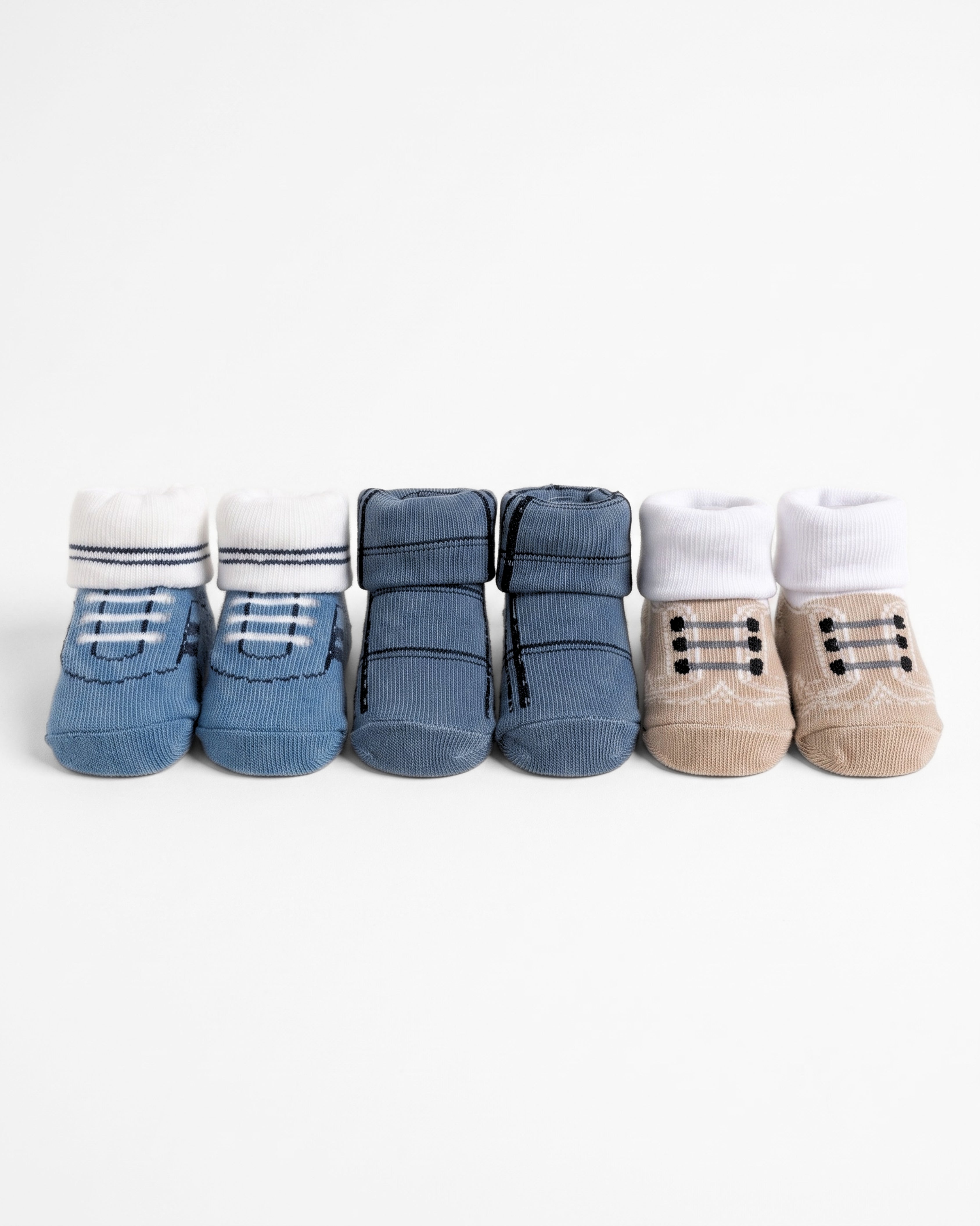 3-Piece Infant Bootie Socks (0-9 Months) - Blue & Khaki