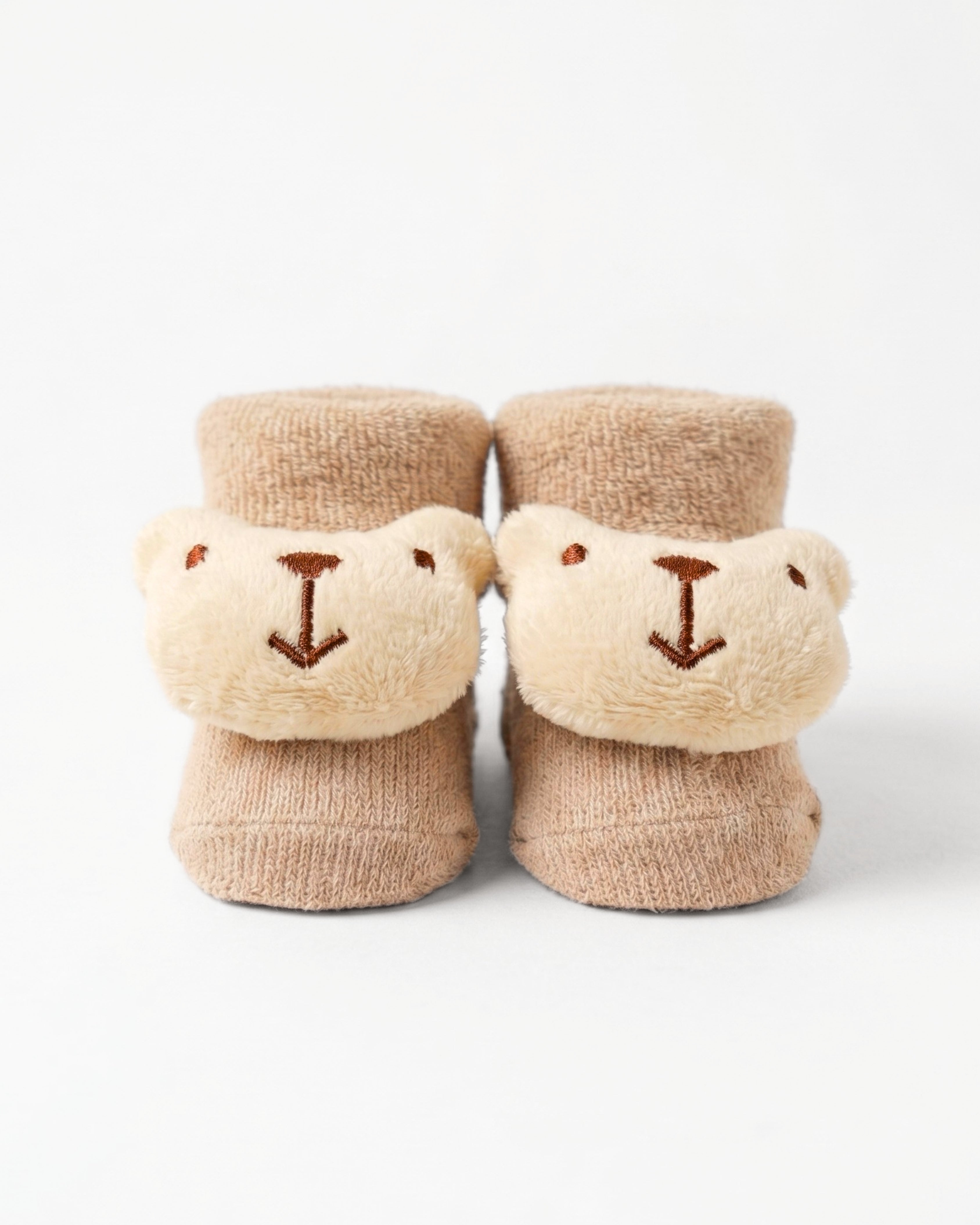 Baby Booties – Infant Soft Socks (Beige Stripes Teddy)