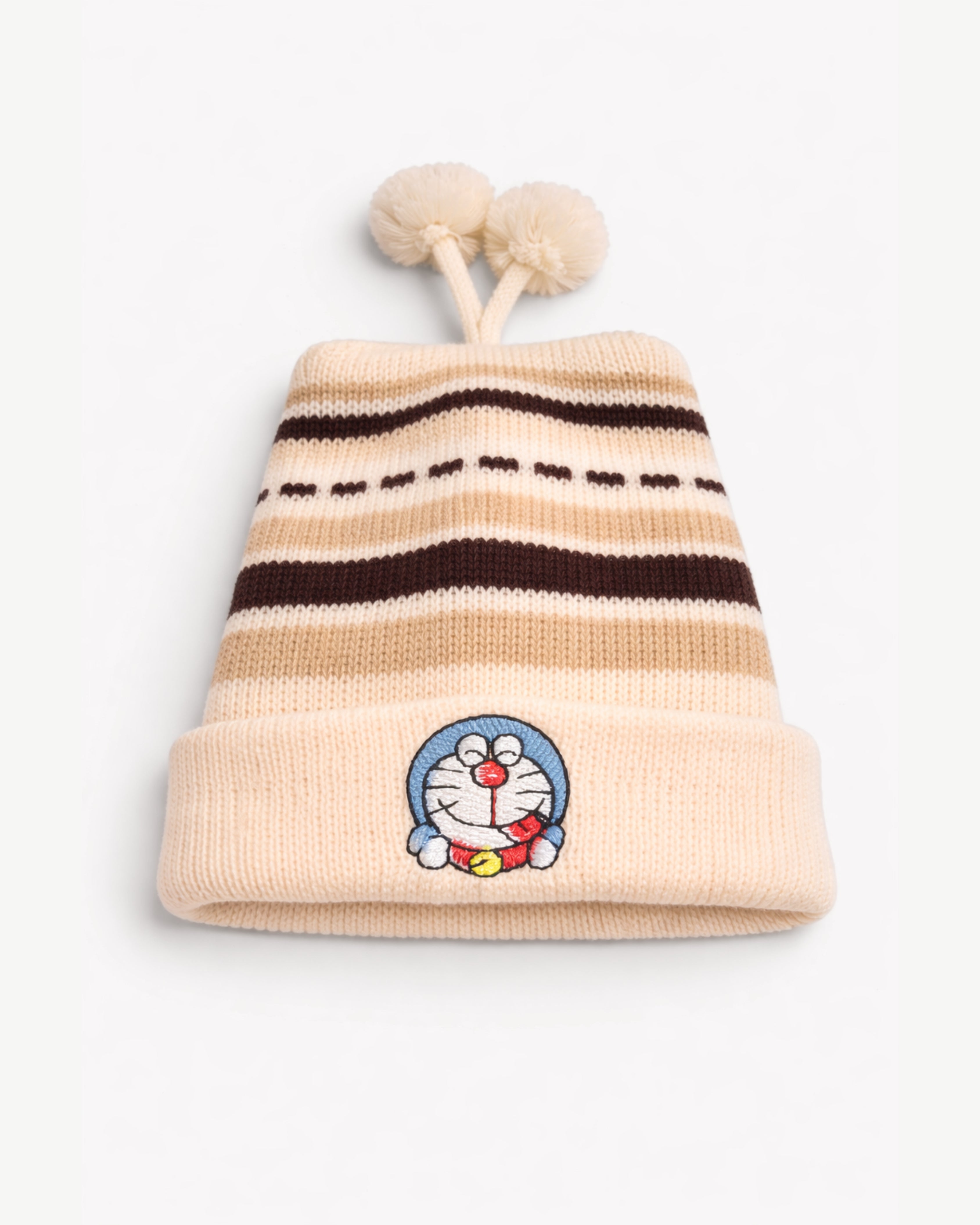 Baby Winter Beanie - Free Size Wniter Cap - Beige Character Stripe