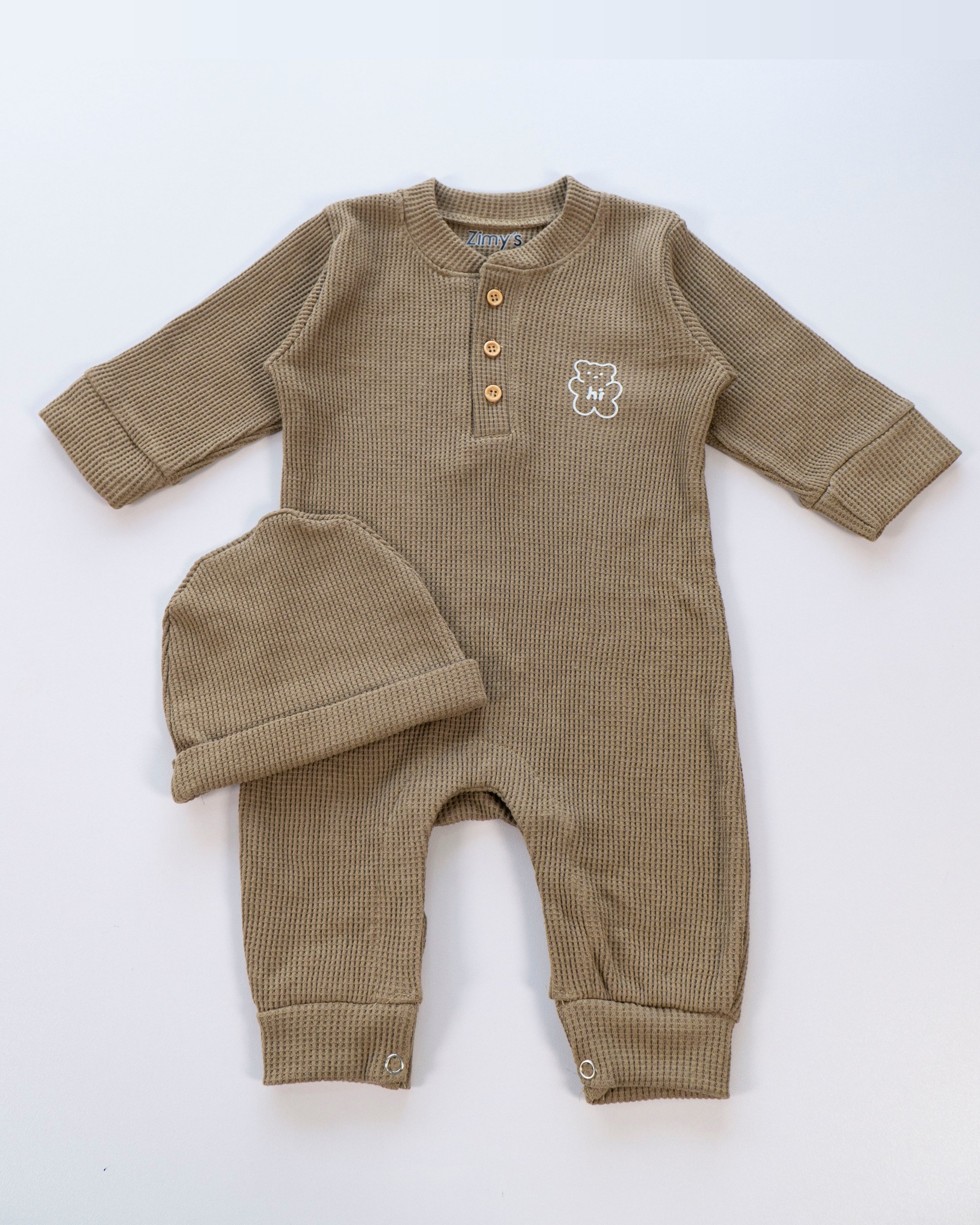 Waffle Knit Thermal Romper – (Oatmeal)