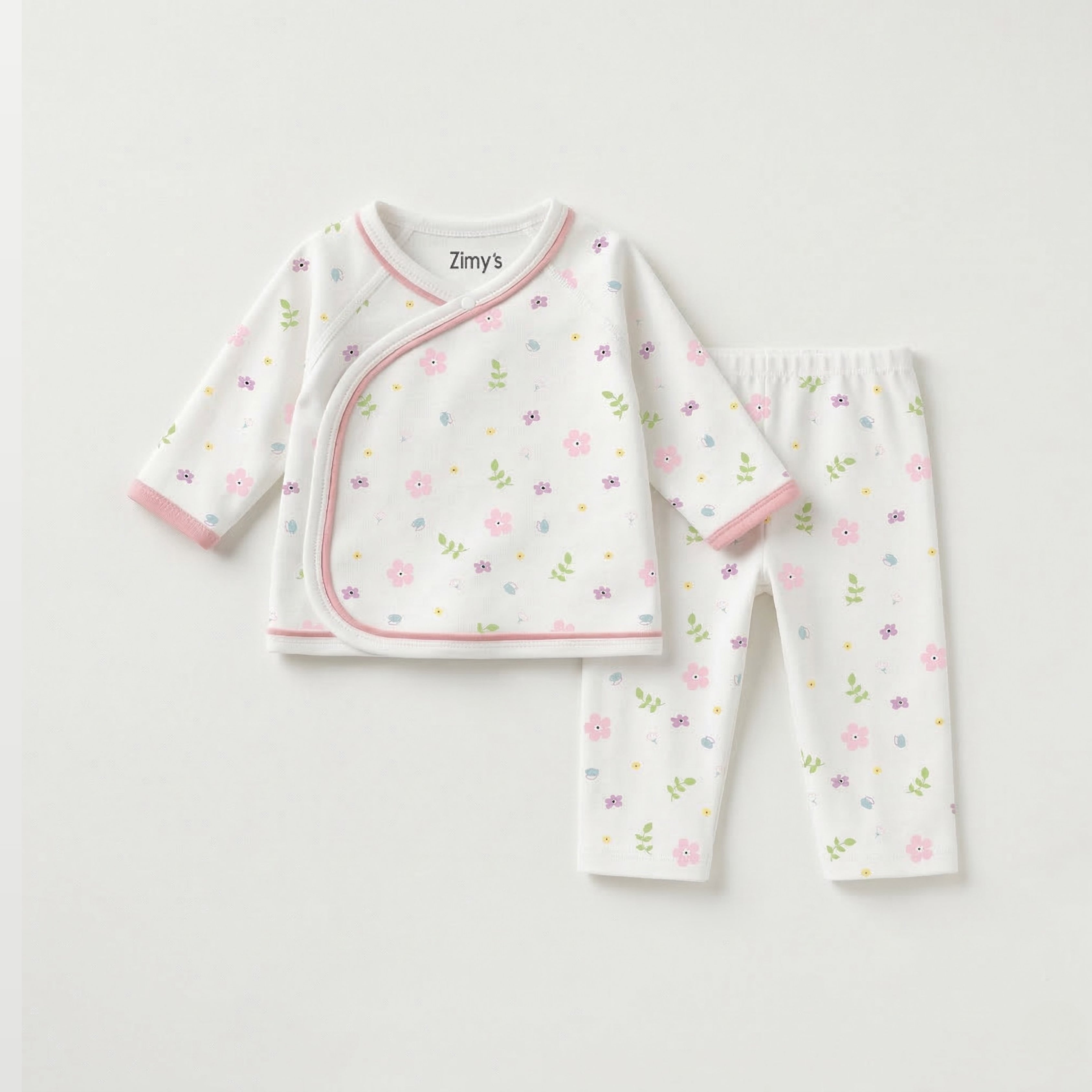 Pink Flowers - 2-Piece Jhabla Set