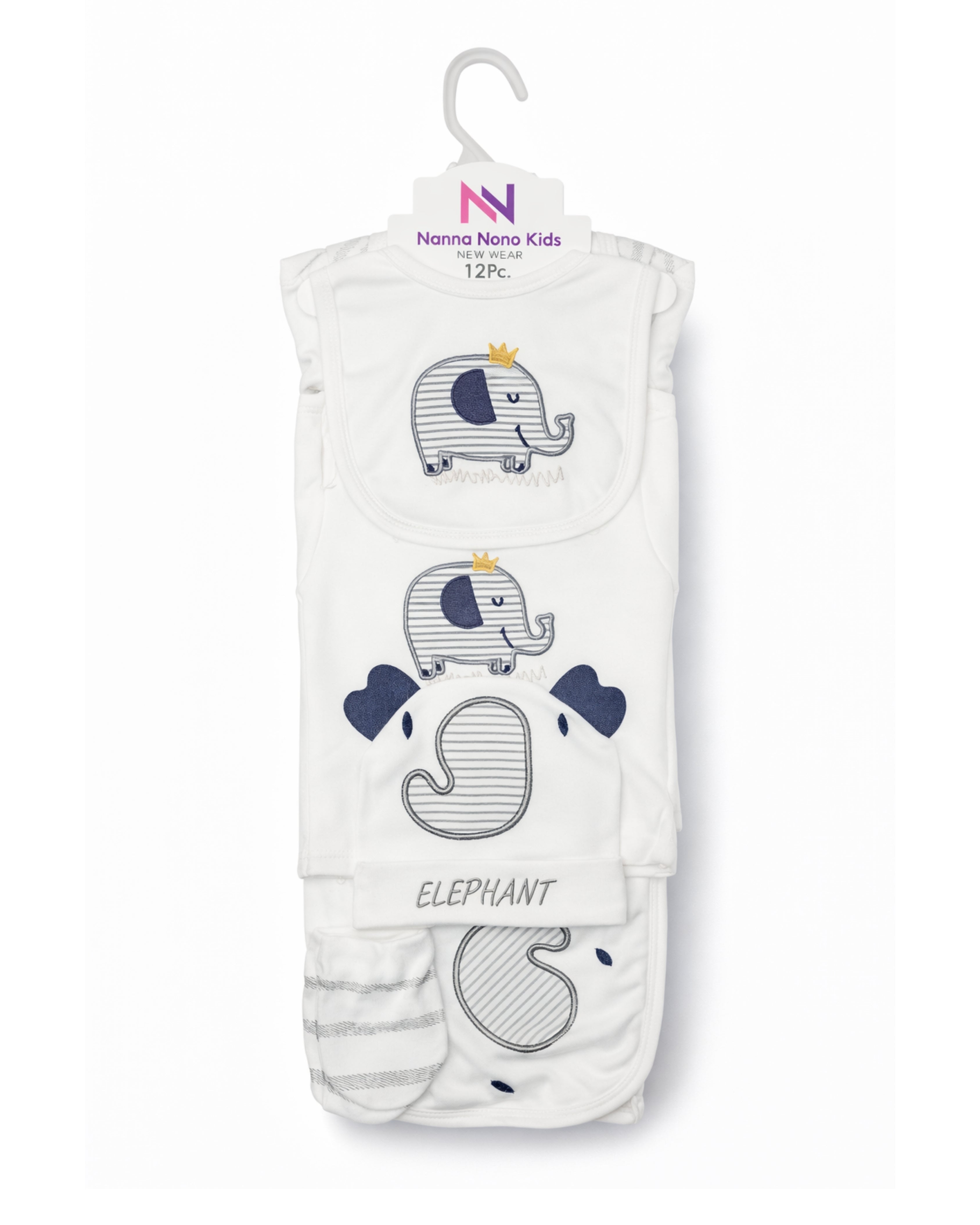 Interlock Cotton Fabric - Newborn 12 PC Starter Set - Royal Elephant (Grey)