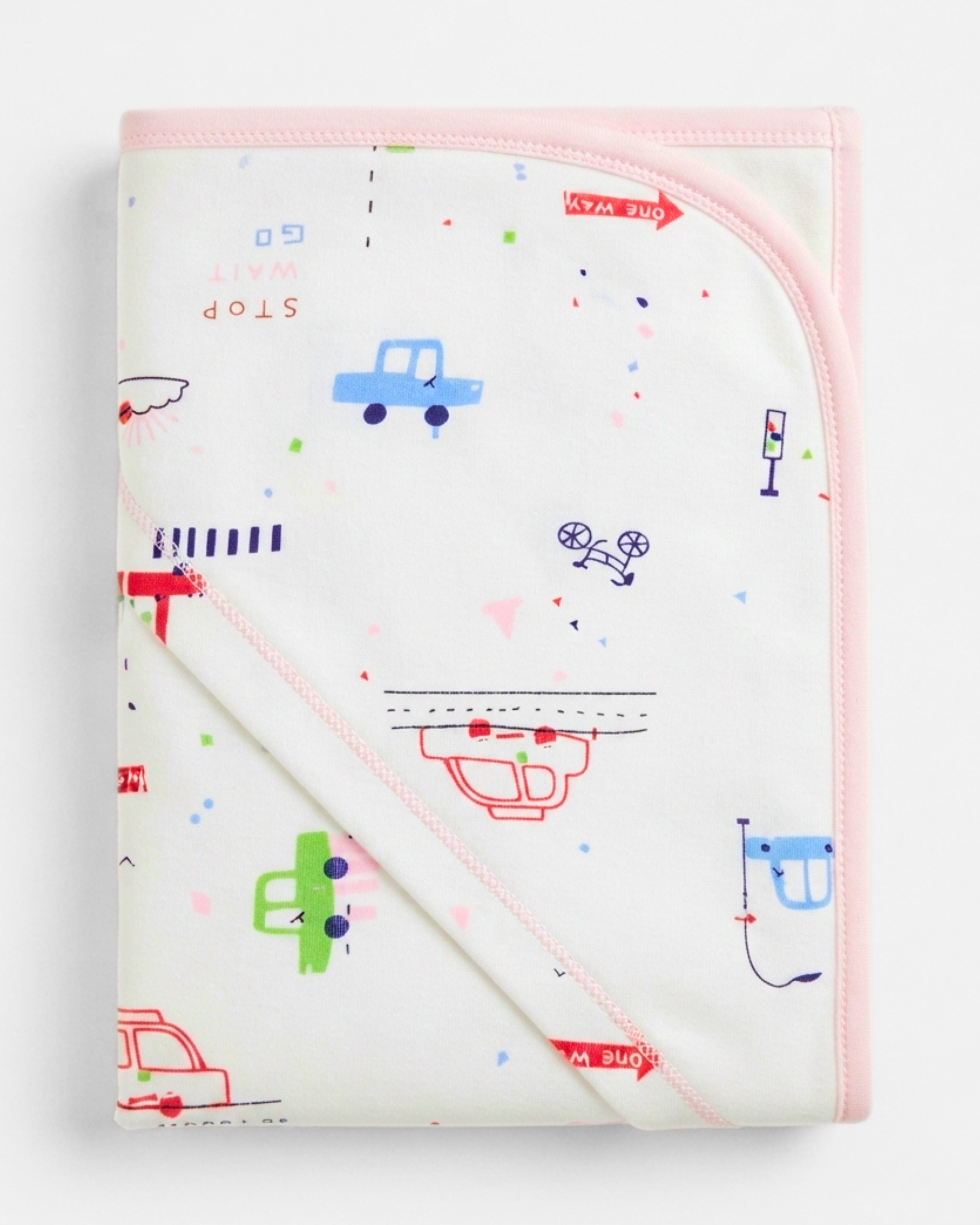 Baby Hooded Blanket - Baby Wrap (30x30Inch) - Roadway Cars (Pink)