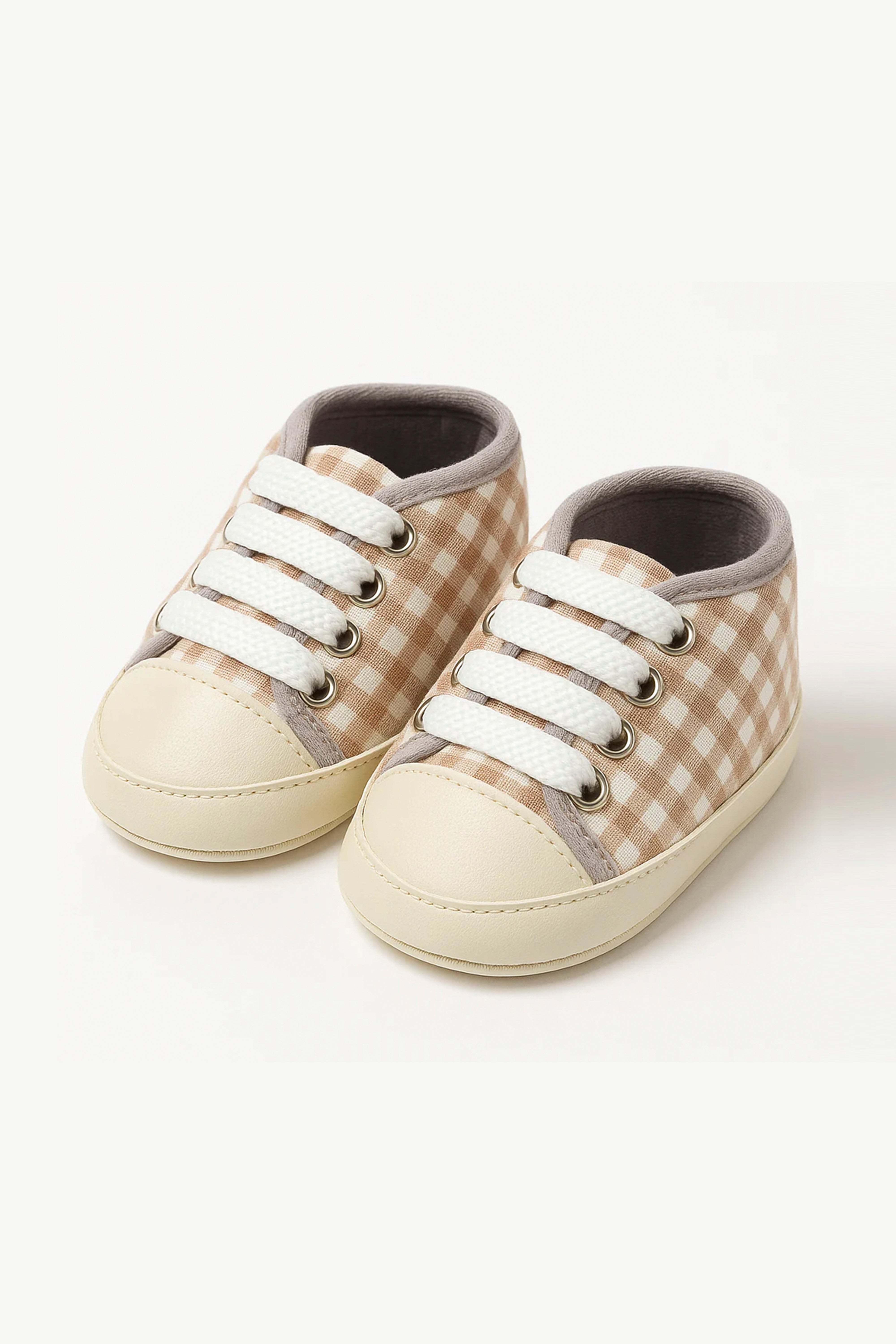 Baby Soft Sole Sneakers – Beige & White