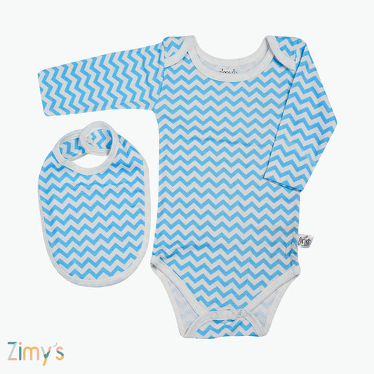 Blue Zigzag Bodysuit - 2 Piece Set