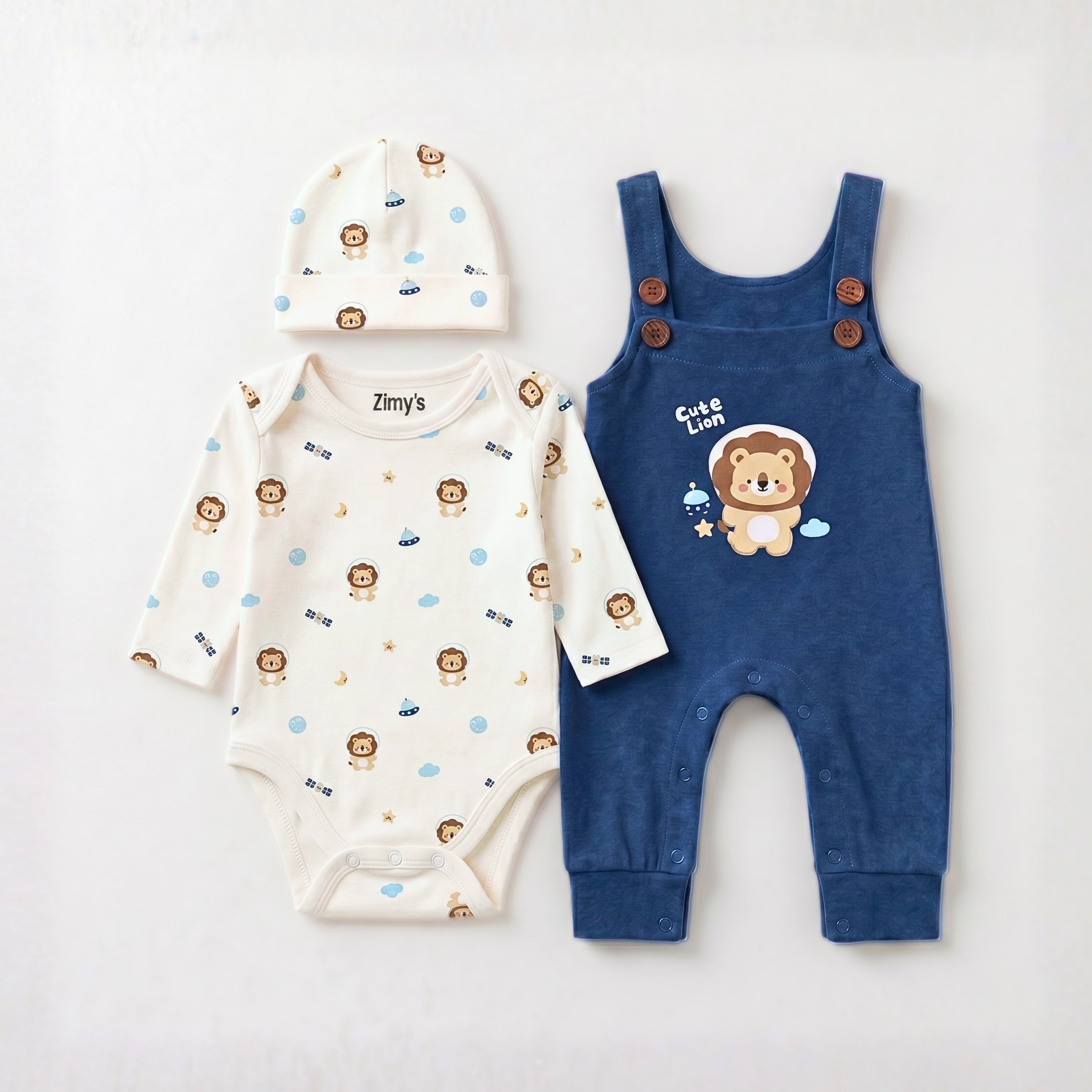 Cute Lion 3-Piece Dungaree Set