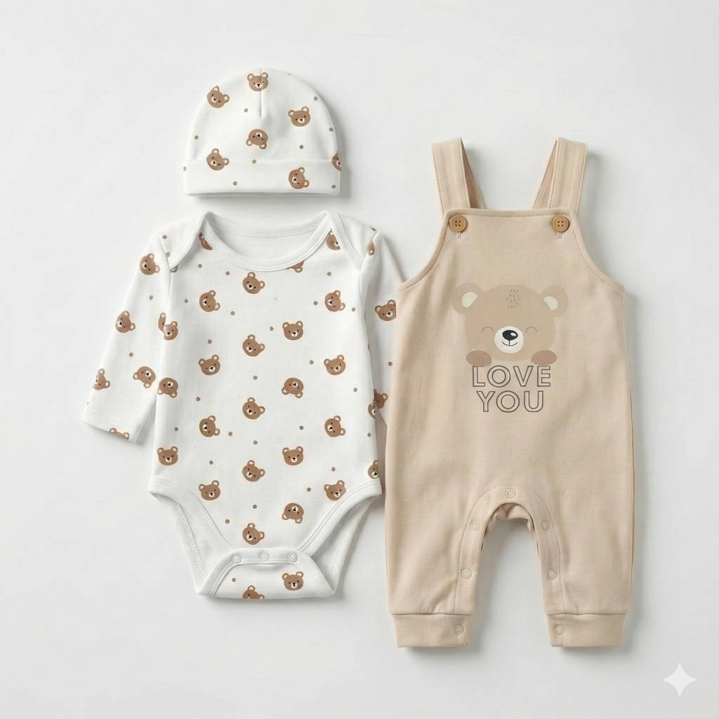 Bear Love 3-Piece Dungaree Set