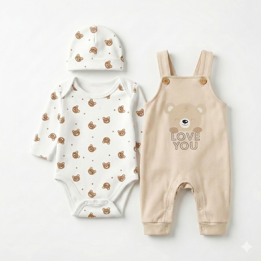 Bear Love 3-Piece Dungaree Set
