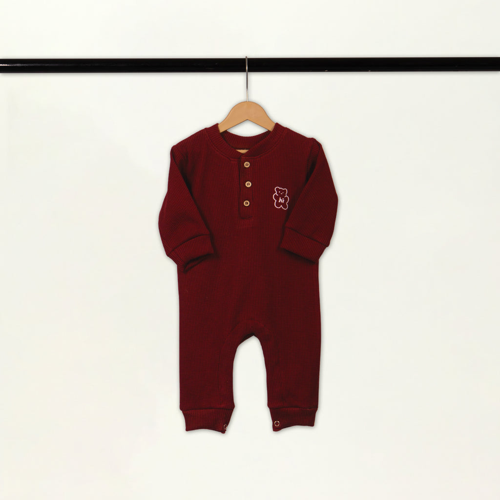 Waffle Knit Thermal Romper – (Maroon)
