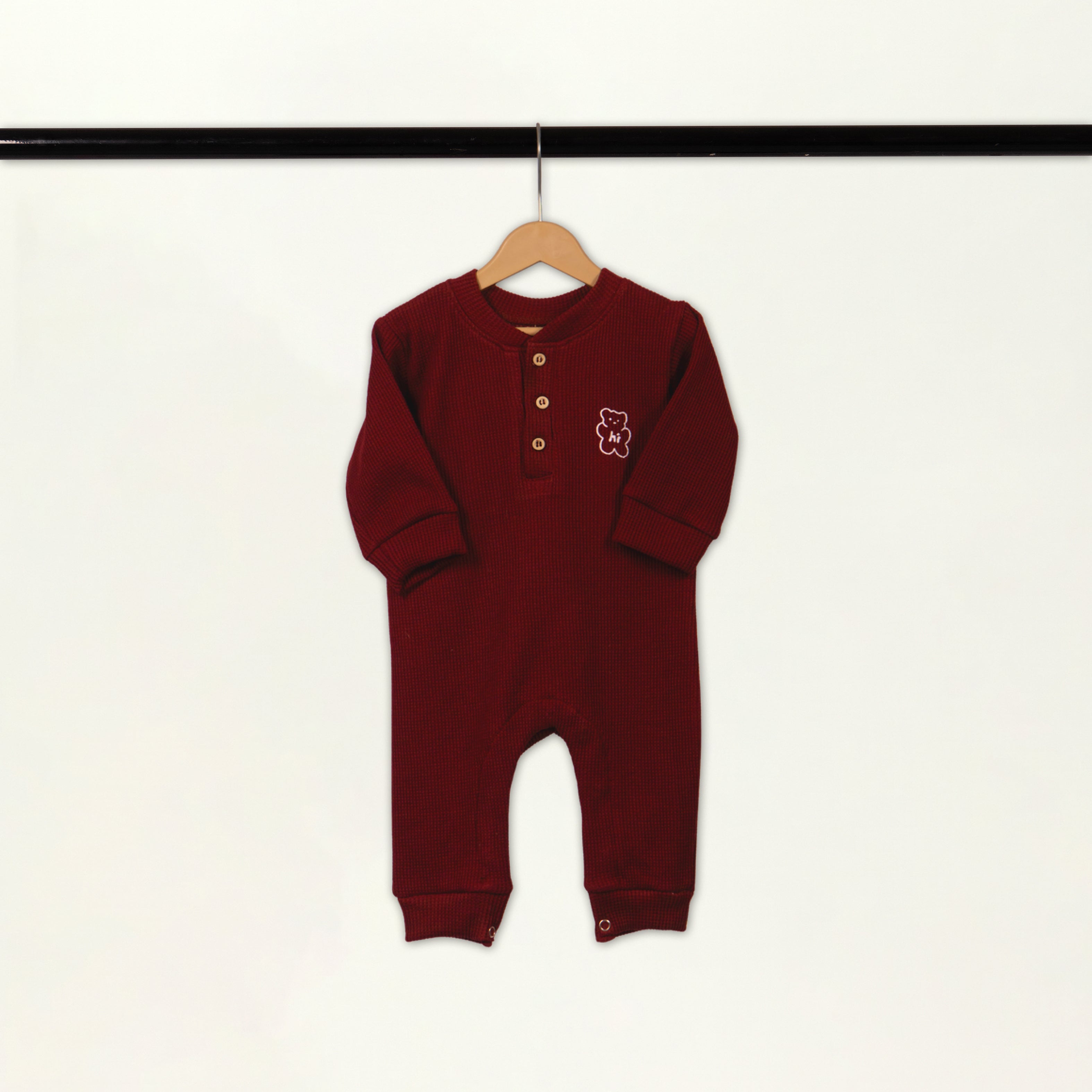 Waffle Knit Thermal Romper – (Maroon)