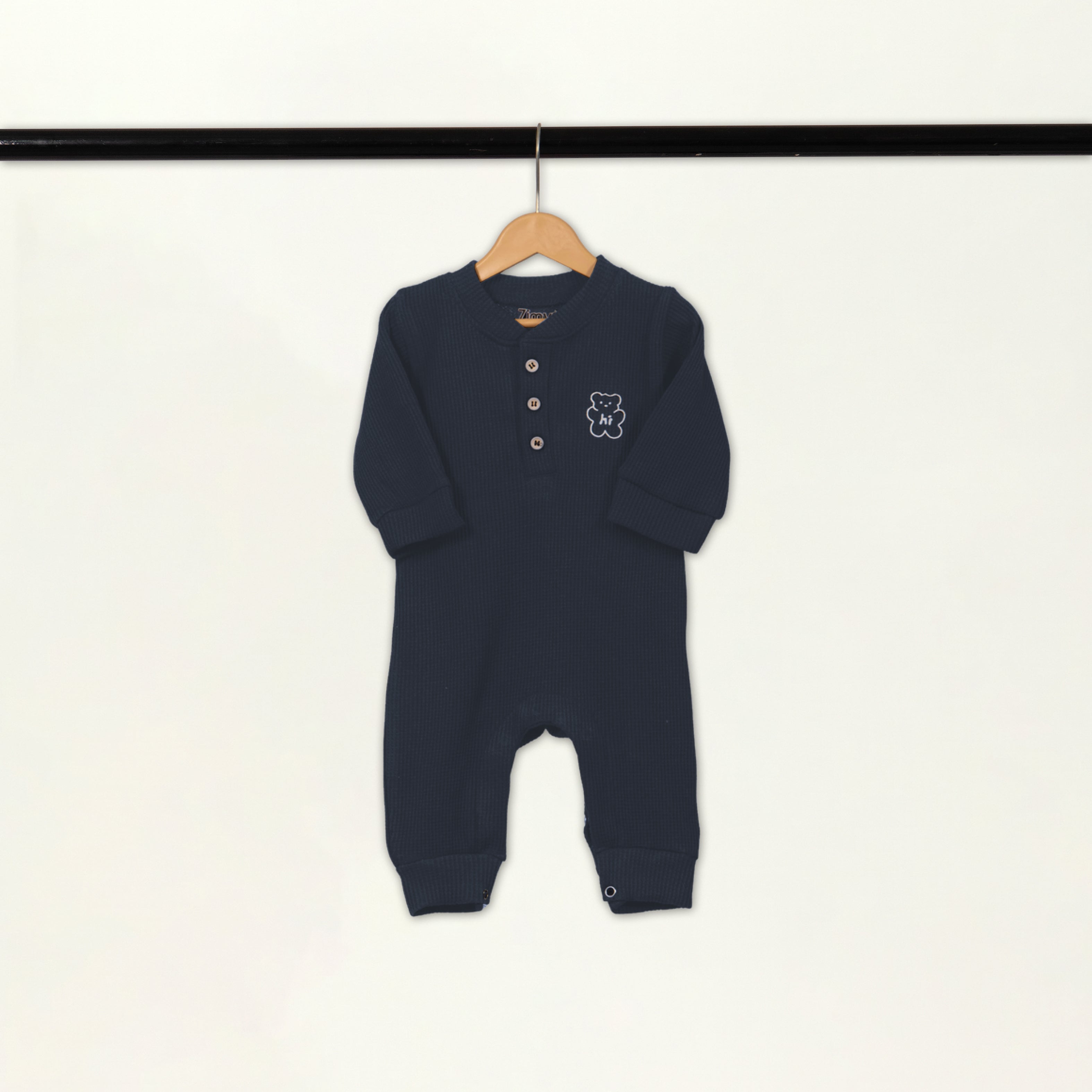 Waffle Knit Thermal Romper – (Navy)