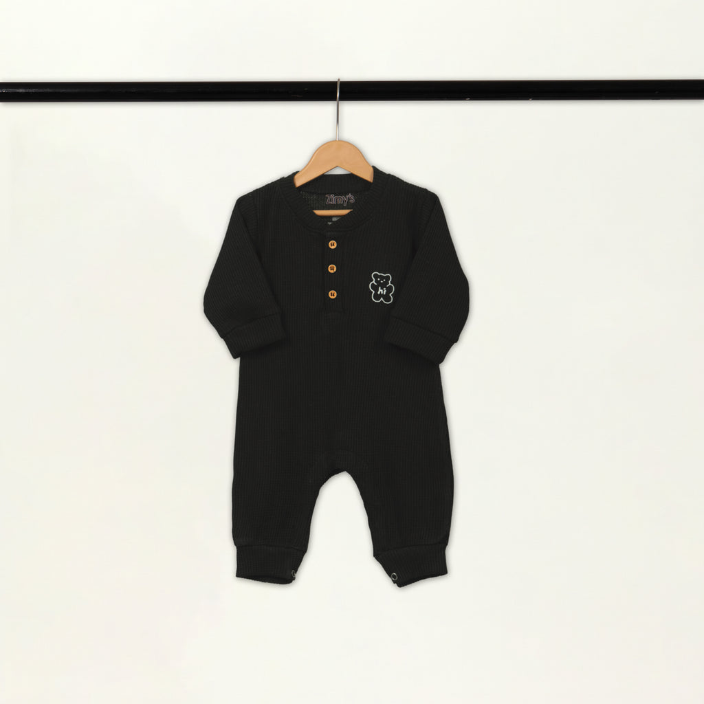 Waffle Knit Thermal Romper – (Black)