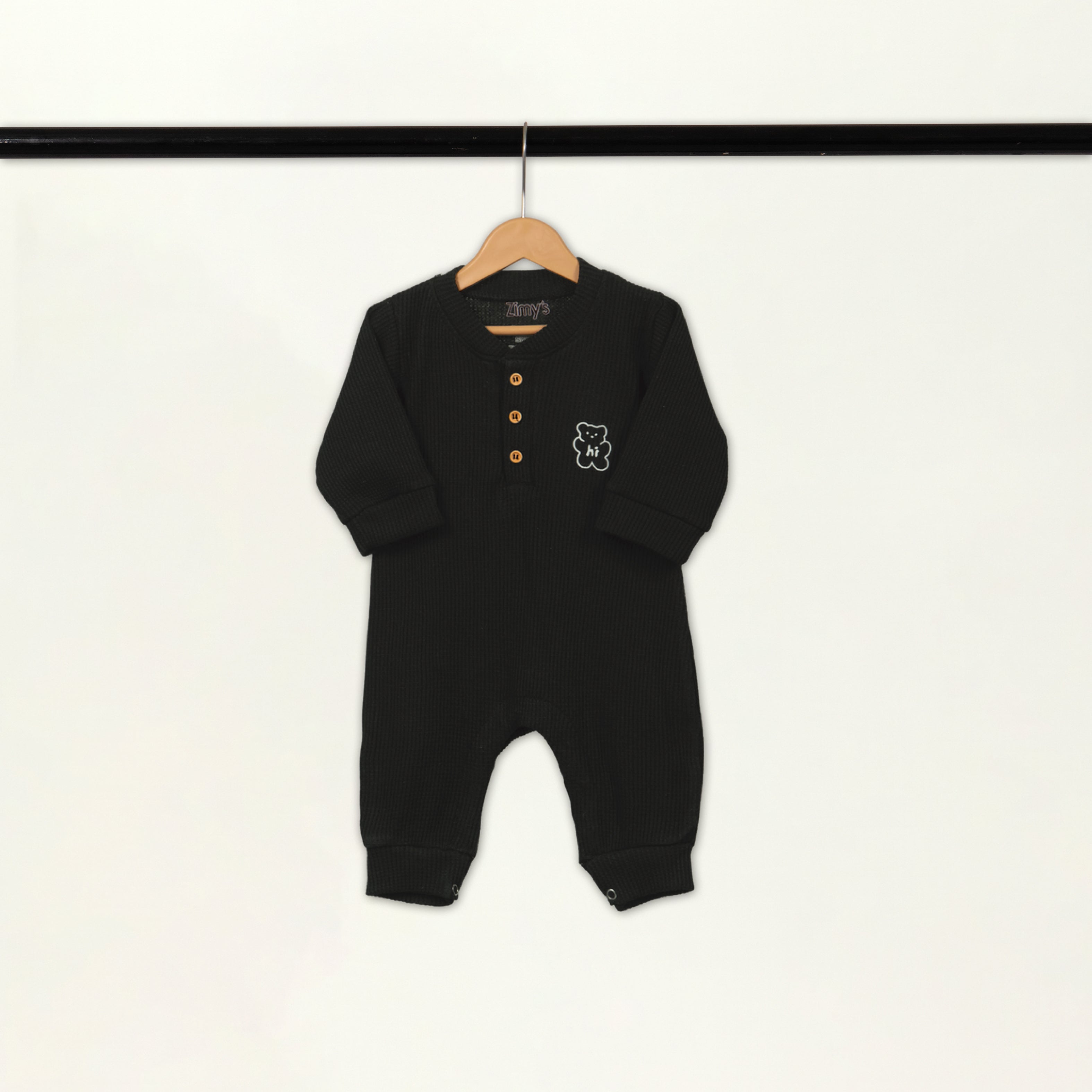 Waffle Knit Thermal Romper – (Black)