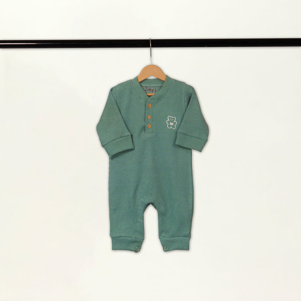 Waffle Knit Thermal Romper – (Sage Green)