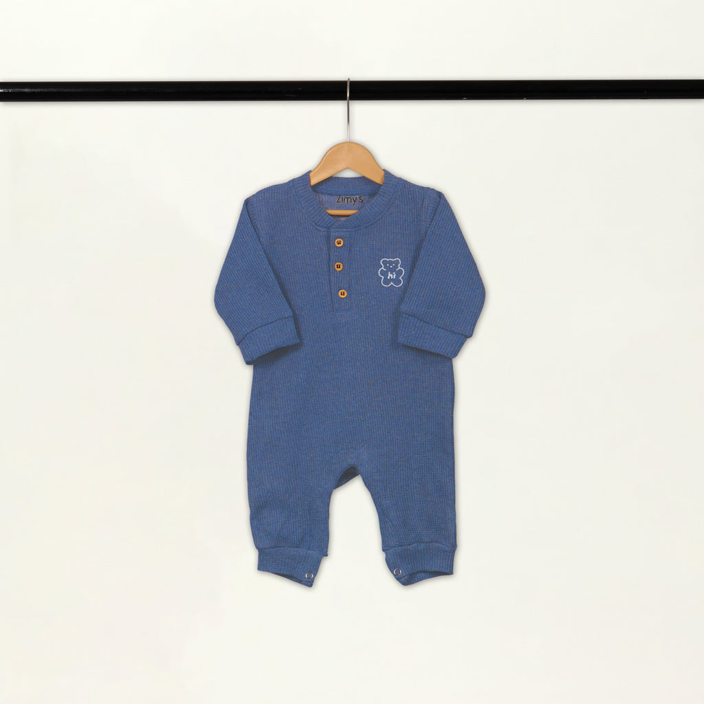 Waffle Knit Thermal Romper – (Dusty Blue)