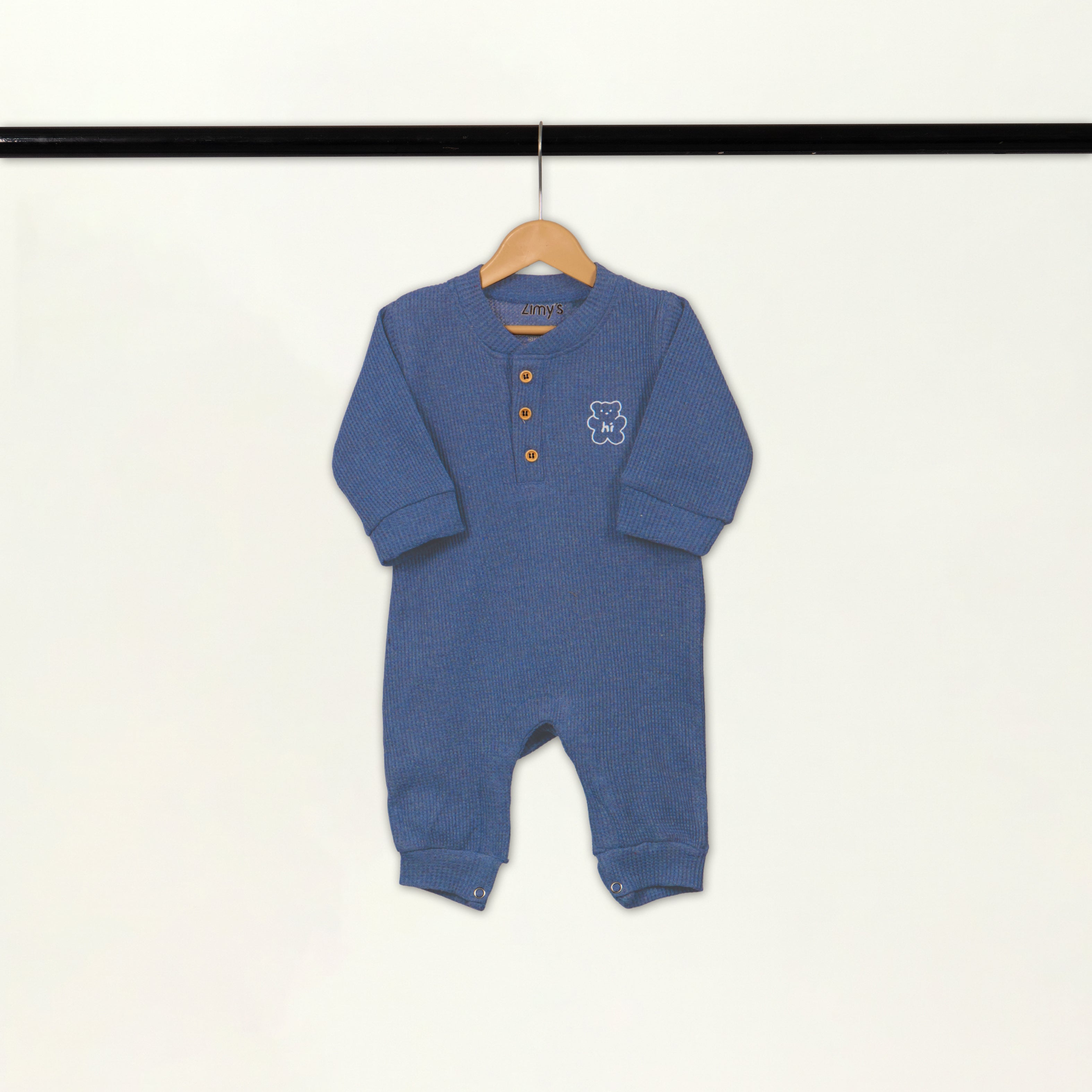 Waffle Knit Thermal Romper – (Dusty Blue)