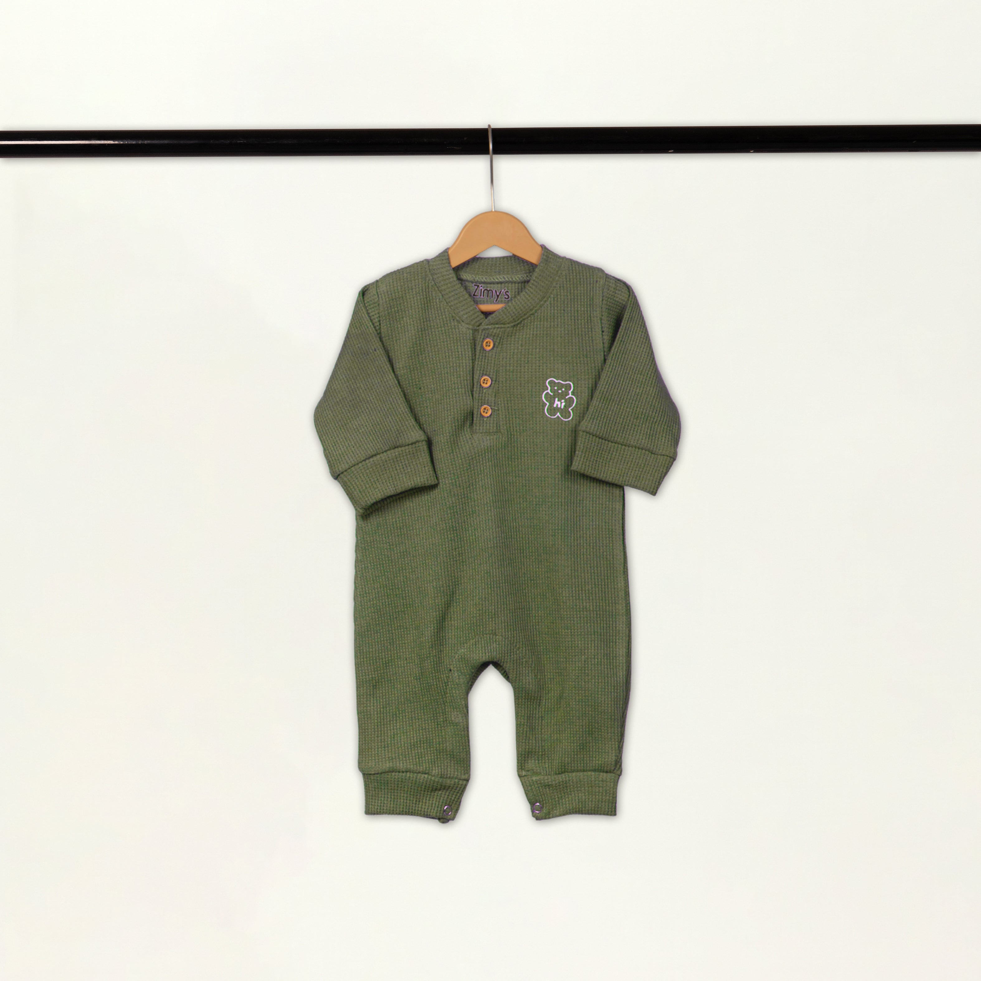 Waffle Knit Thermal Romper – (Olive)