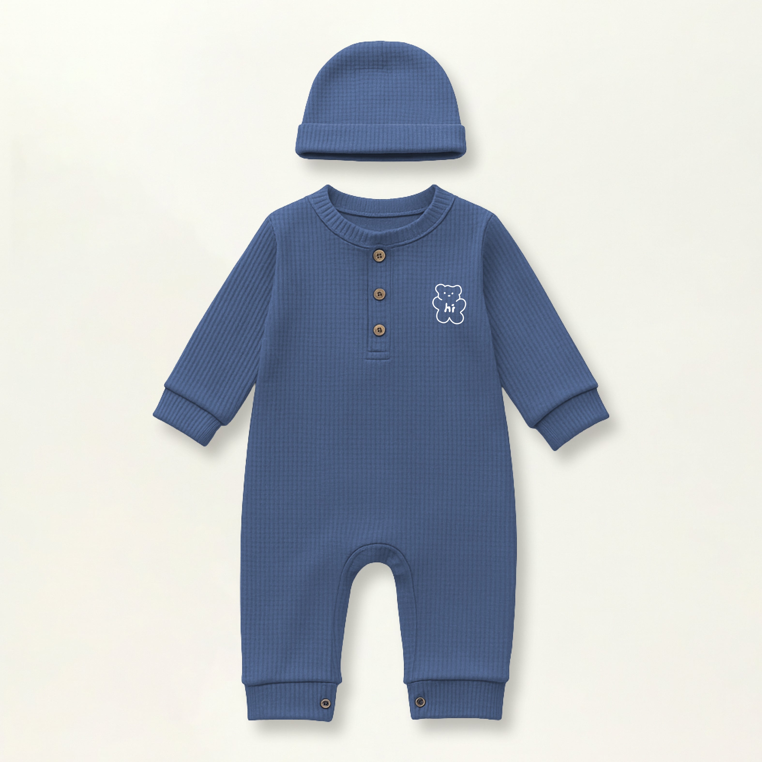 Waffle Knit Thermal Romper – (Dusty Blue)