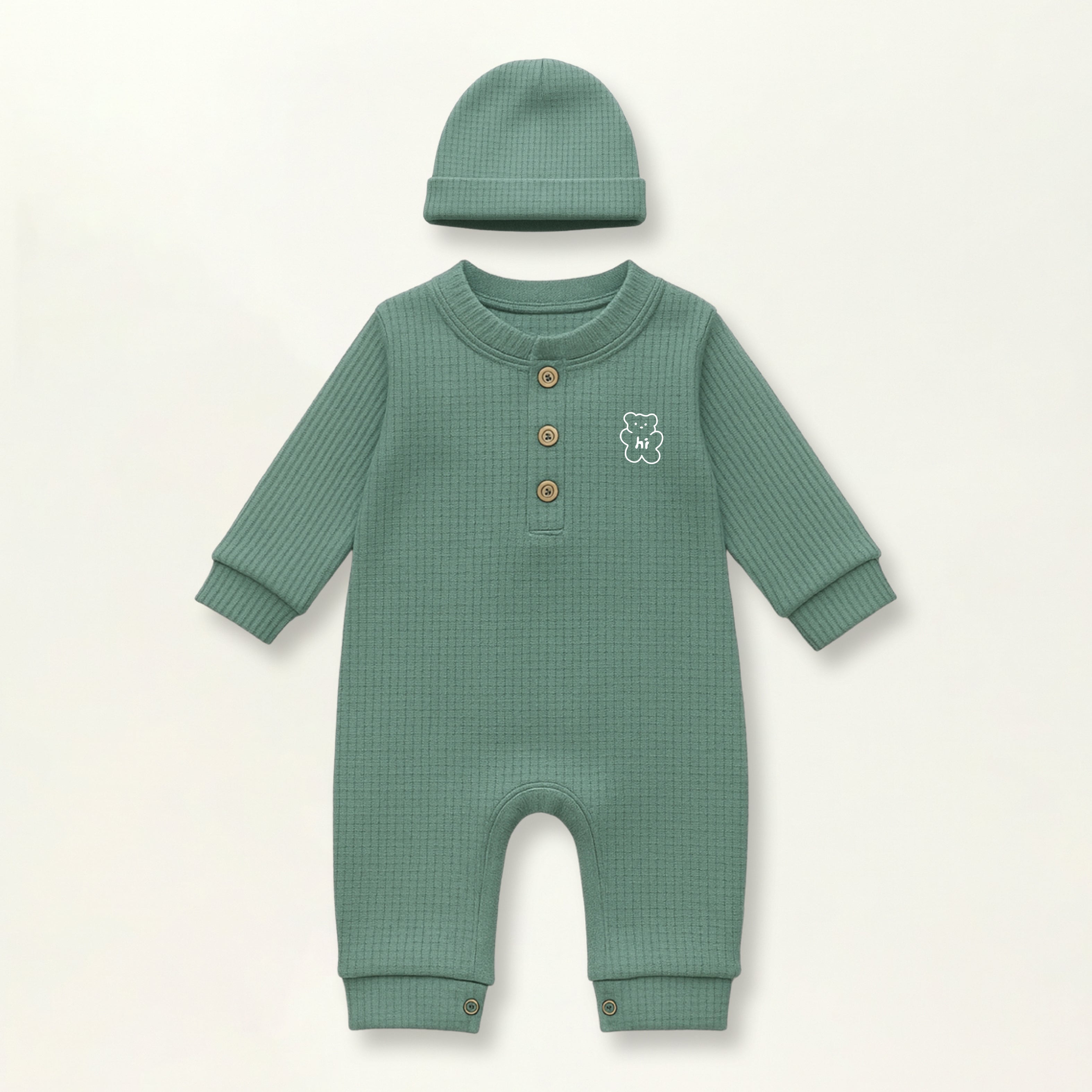 Waffle Knit Thermal Romper – (Sage Green)