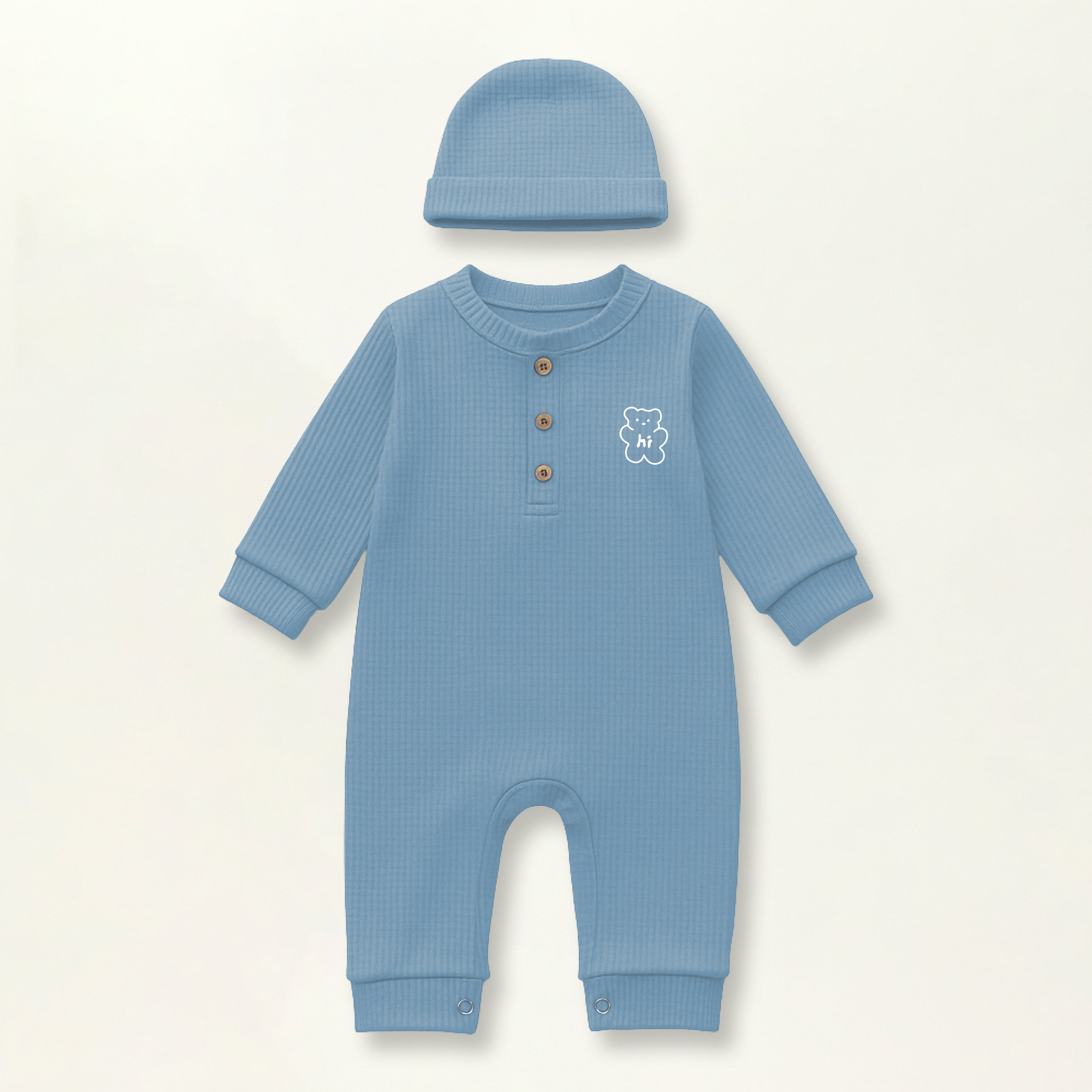 Waffle Knit Thermal Romper – (Sky Blue)