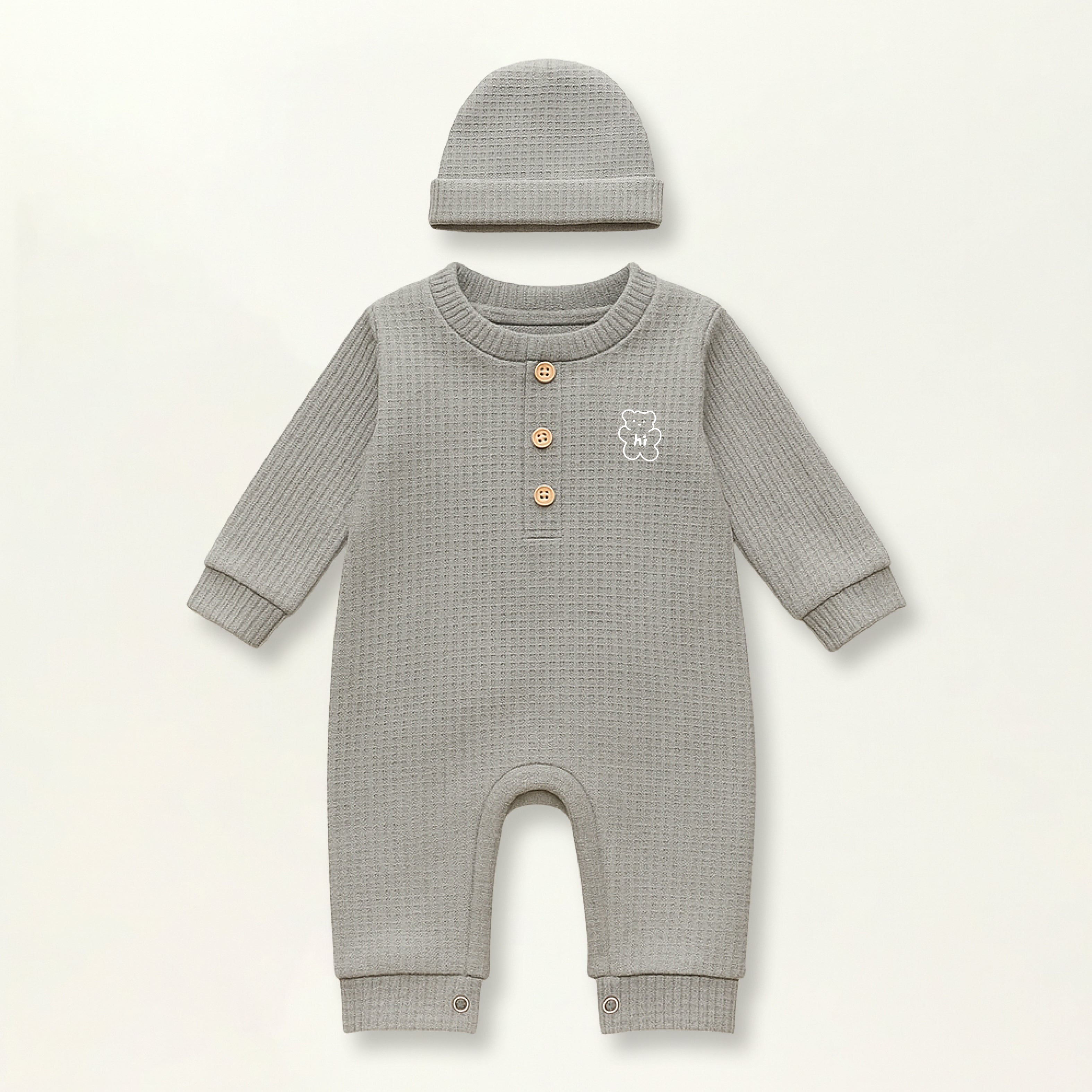 Waffle Knit Thermal Romper – (Heather)